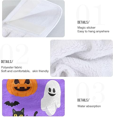 Miniatura 2 de Whimsical Halloween Purple Hand Towels with Hanging Loop, Soft Absorbent Hand Towel Bathroom Set 2, 18.2 x 14 Inch