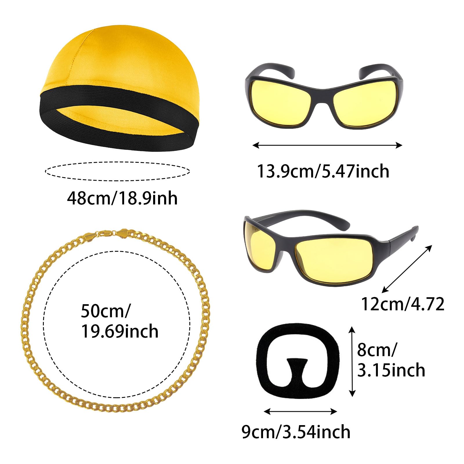UILYNIU 4 Pieces 90s Celebrity Costume Yellow Shell Suit with Hat Sunglasses Gold Chain and Black Goatee Mens Fancy Dress Costume Men for Funny Rapper Halloween Party Carnival (4 pcs) - Image 2