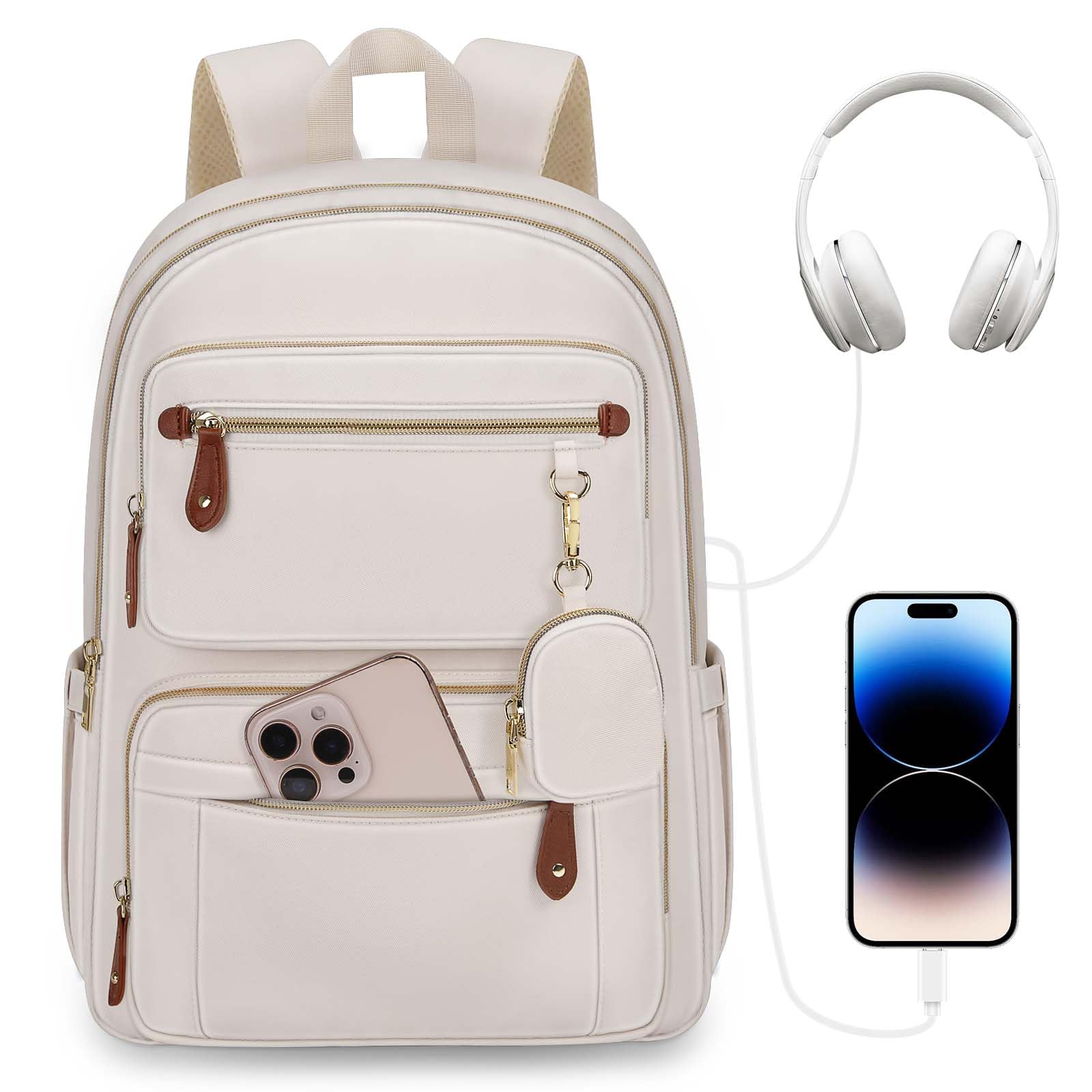 RAINSMORE Laptop Backpack for Women & Man fits 15.6 Inch Laptops Backpack with USB Port & Small Purse Computer Bag for Work