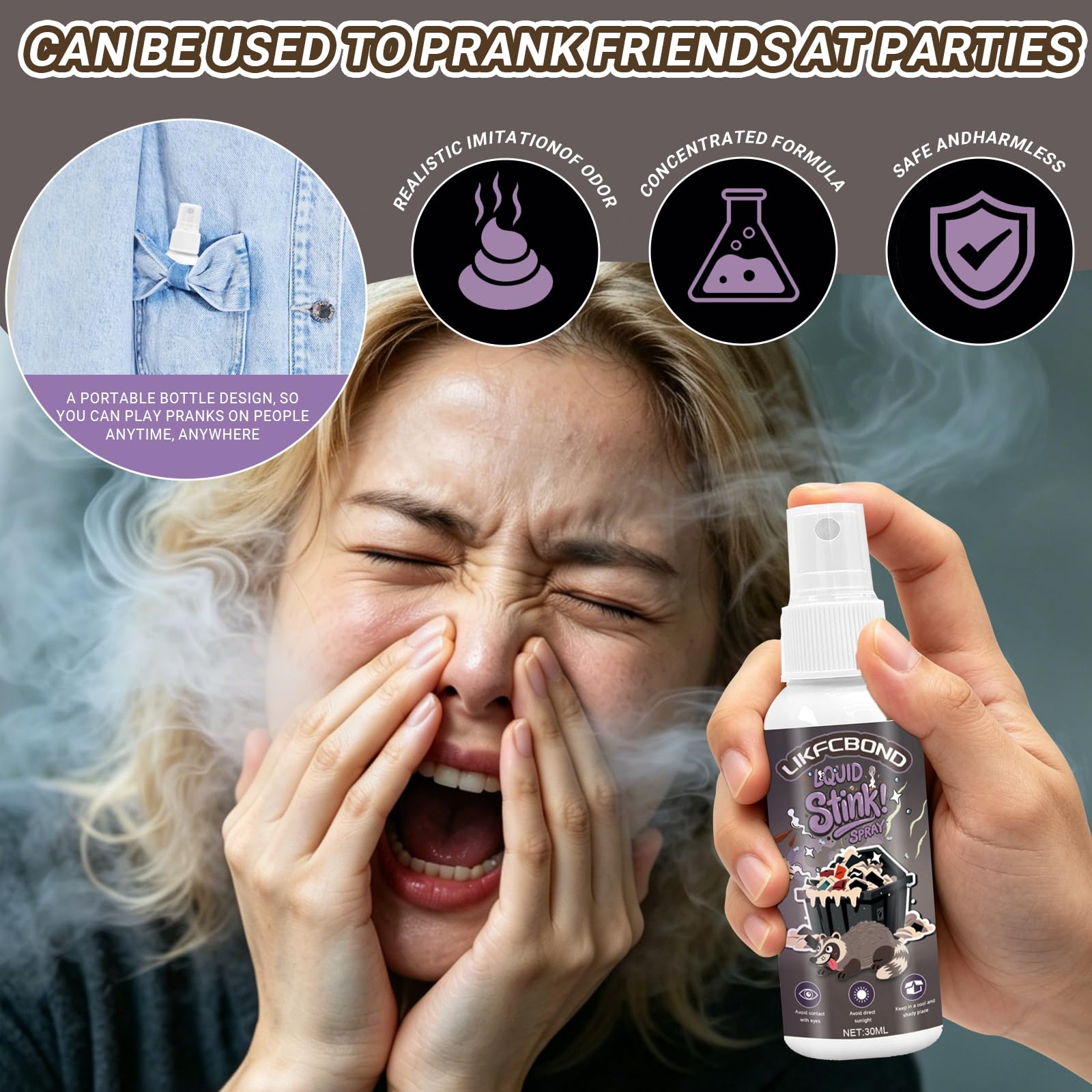 Śmierdzący Spray, Płynny Spray o Okropnym Zapachu, Zabawny Spray do Psikusów, Spray do Żartów na Imprezy dla Dorosłych, Okropny Zapach na Halloween, Boże Narodzenie, Prima Aprilis, 30ML