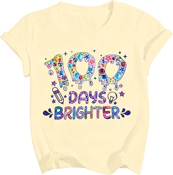 100 Days of School Shirt Girl 100 Days Brighter Shirts Kid Cute 100th Day of School Graphic Tee Tops