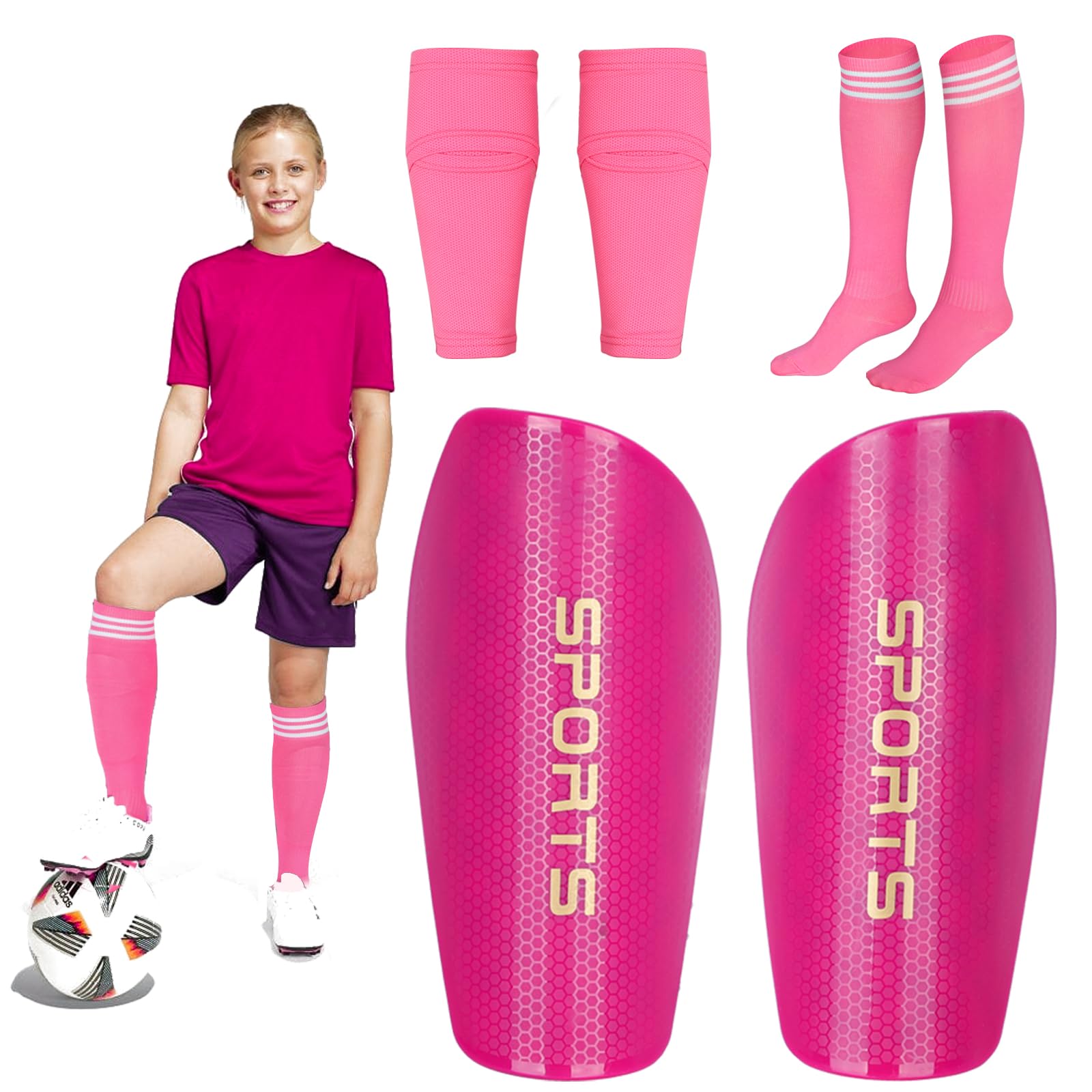 Soccer Shin Guards for Kids Adults, Toddler Shin Pads Set with Sleeves and Long Soccer Socks for Age 2-16 Boys & Girls, Youth &Men, Lightweight Soccer