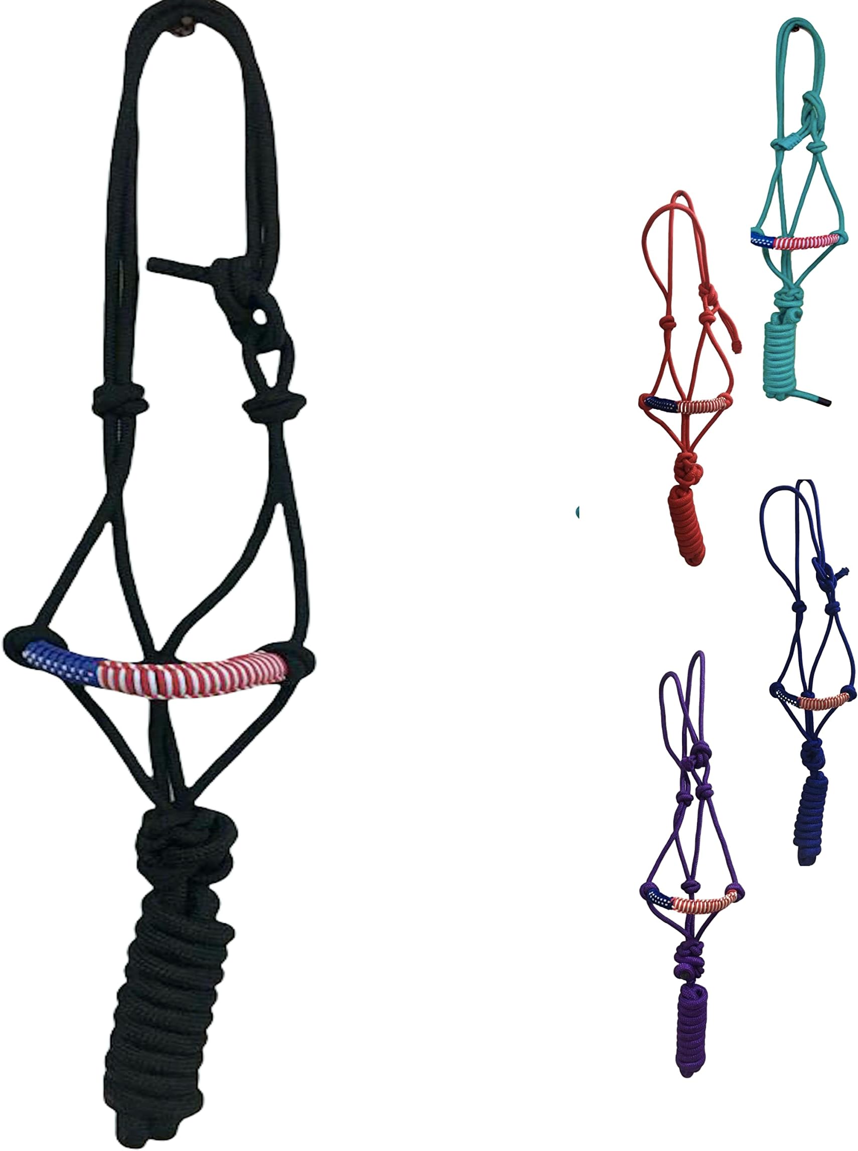 Majestic Ally Poly Braided Patriotic Nose Poly Rope Halter and 10' Matching Lead (Black)
