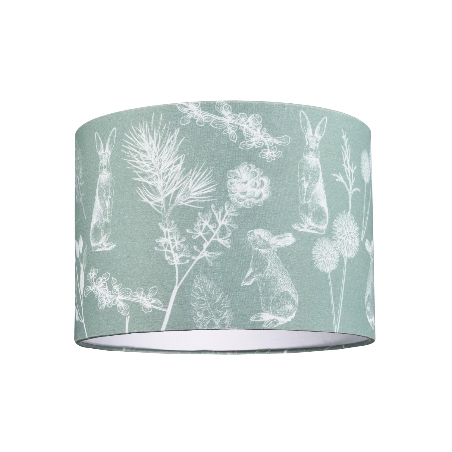 Happy Homewares Green Woodland Theme Sage Olive Cotton Shade With Hares And Thistle Floral Decor