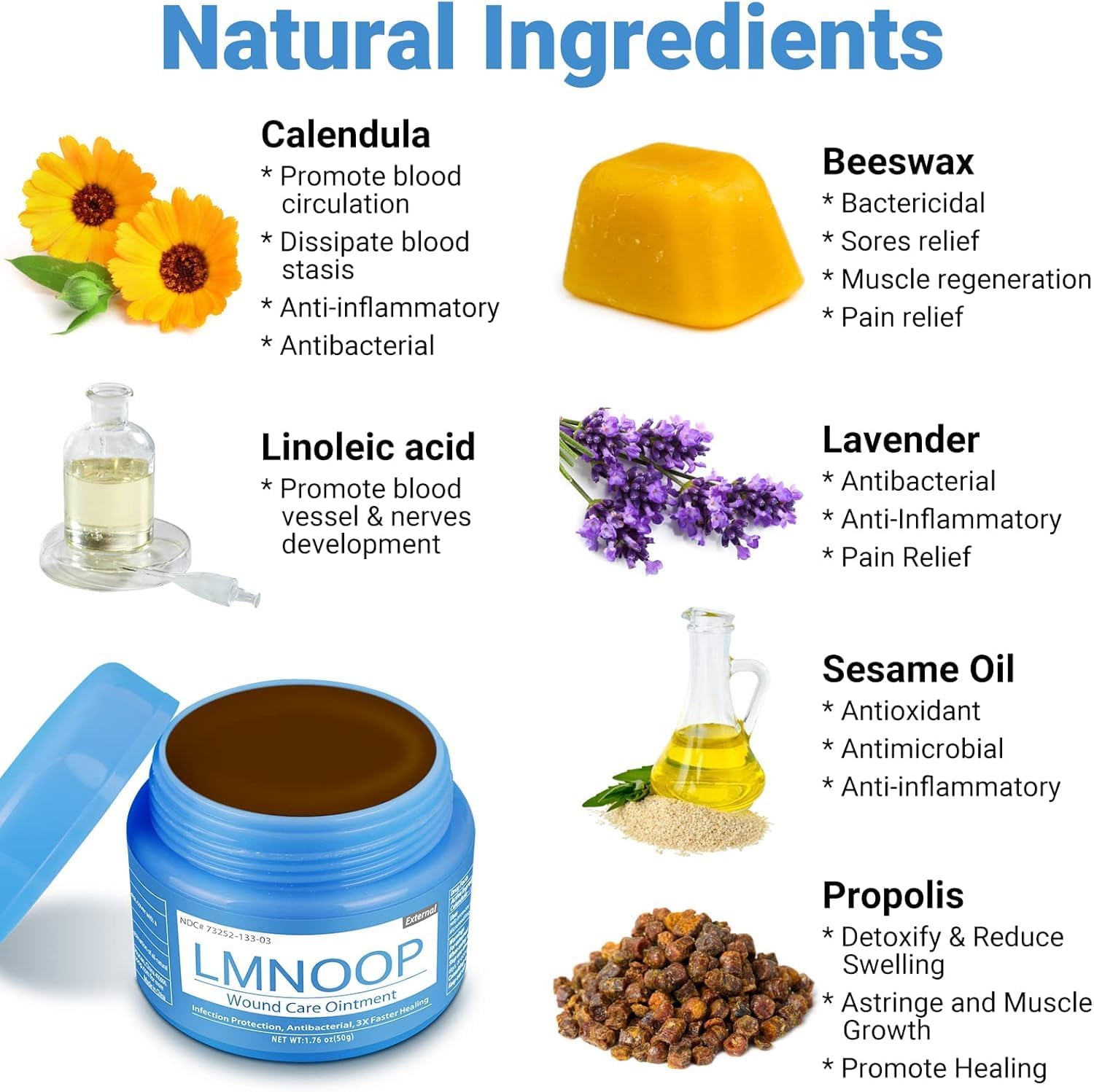 LMNOOP® Wound Healing Ointment for Chronic Care, Bedsores, Skin Ulcers & Cellulitis - Fast Pain Relief, Anti-Infection & Anti-inflammatory Cream for Burns, Sores, Surgical Injuries, Cuts or Blisters