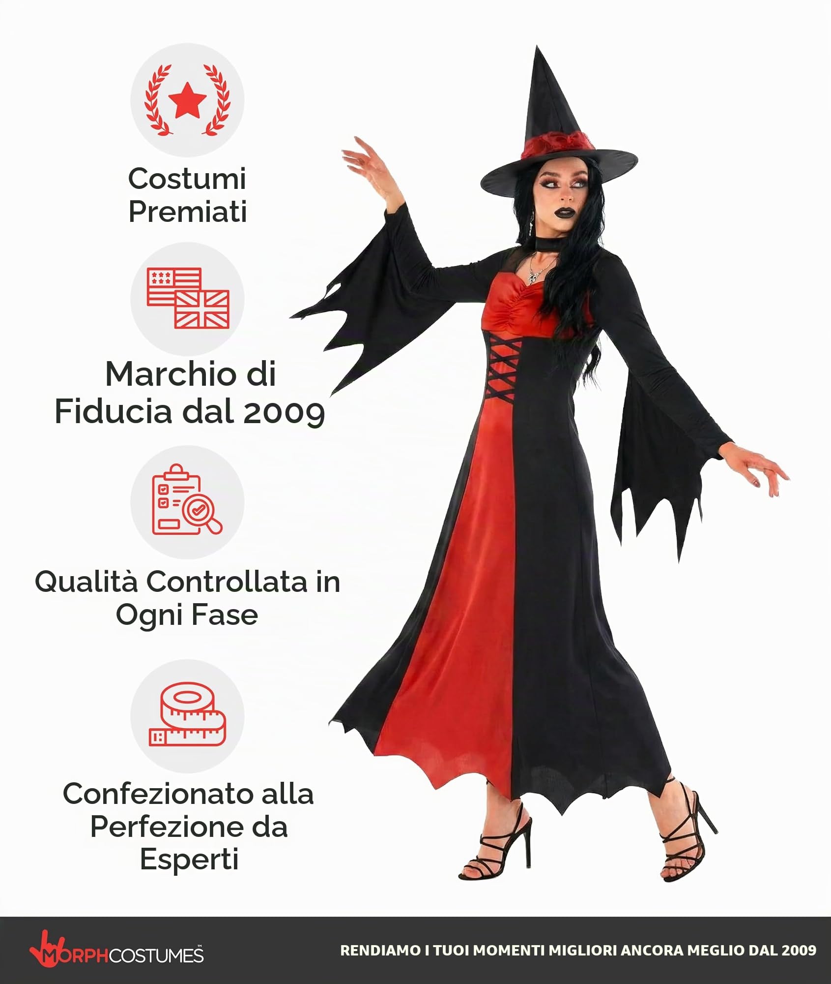 Morph Costume Strega Donna, Vestito Halloween Donne, Costume Strega Adulti, Abito Streghe Halloween e Carnevale