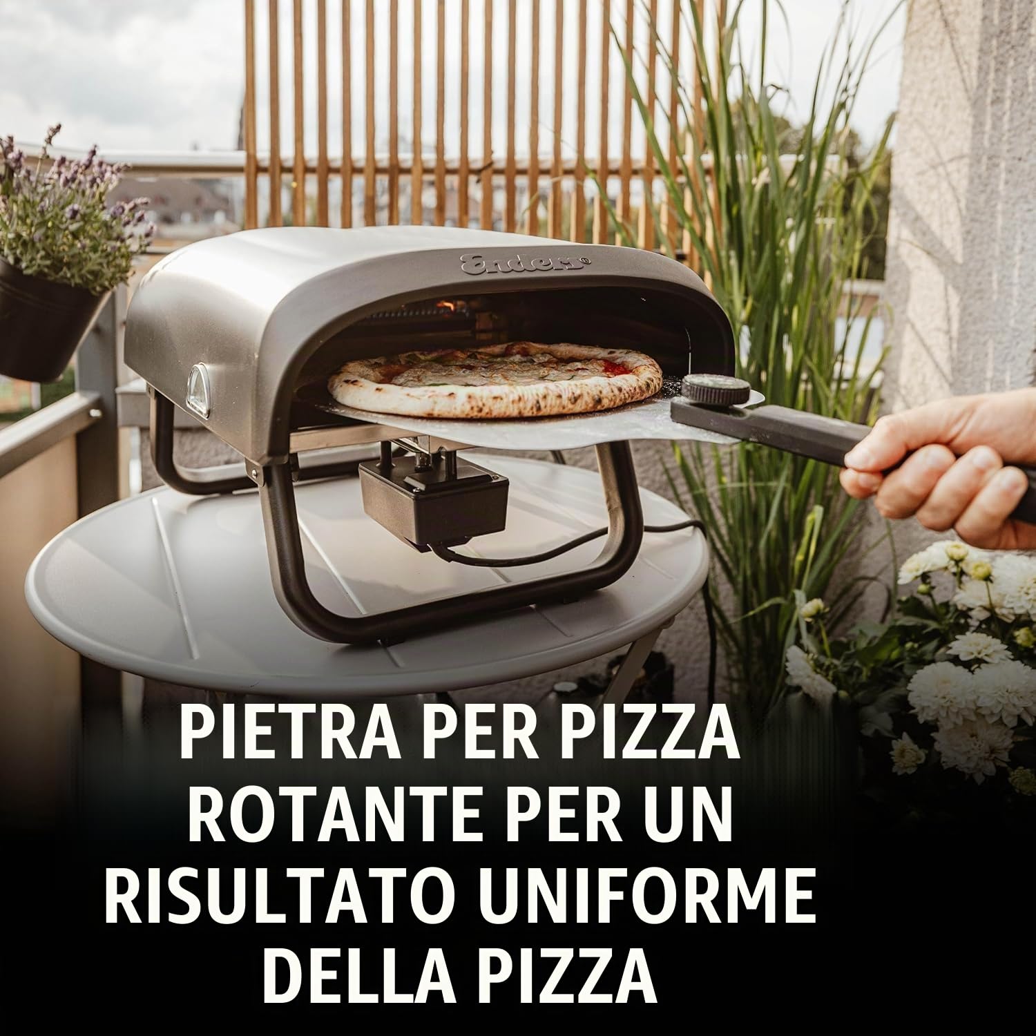 Enders Forno Pizza a Gas Paco Rotate da Esterno, Pietra per Pizza Ø 30,5 cm in cordierite inclusa, Termometro integrato e Bruciatore in Acciaio Inox regolabile, 30 mbar, 65 x 39 x 31 cm, #3131633