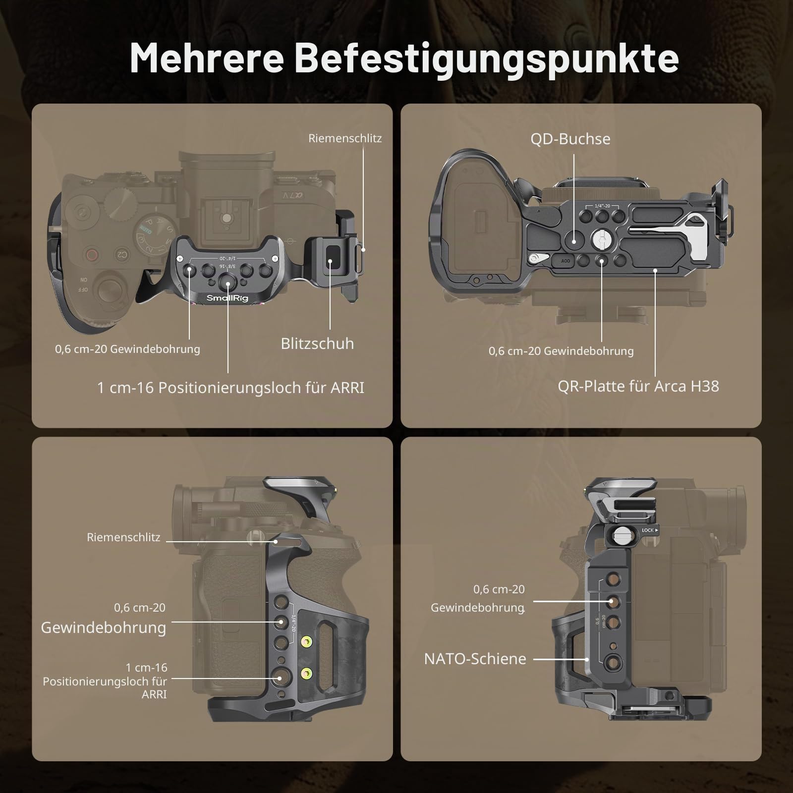 SMALLRIG A7 V / A7R V / A7 IV “Rhinoceros“ Cage für Sony Alpha 7 V/Alpha 7R V/Alpha 7 IV/Alpha 7S III/Alpha 7R IV, neues Elegantes und schlankes Design - 6029