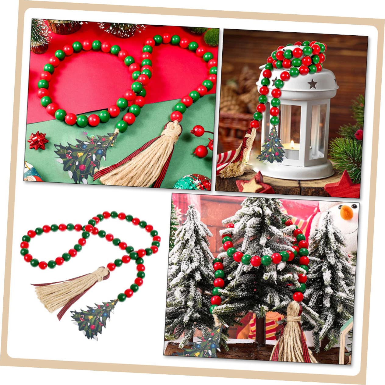 Ciieeo 5st Weihnachtsperlen Aus Holz Heimdekoration Weihnachtskranz Weihnachtsdekorationsset Weihnachtsperlengirlande Rote Quaste Weihnachten Perlenquaste Im Weihnachtsstil Hanfseil