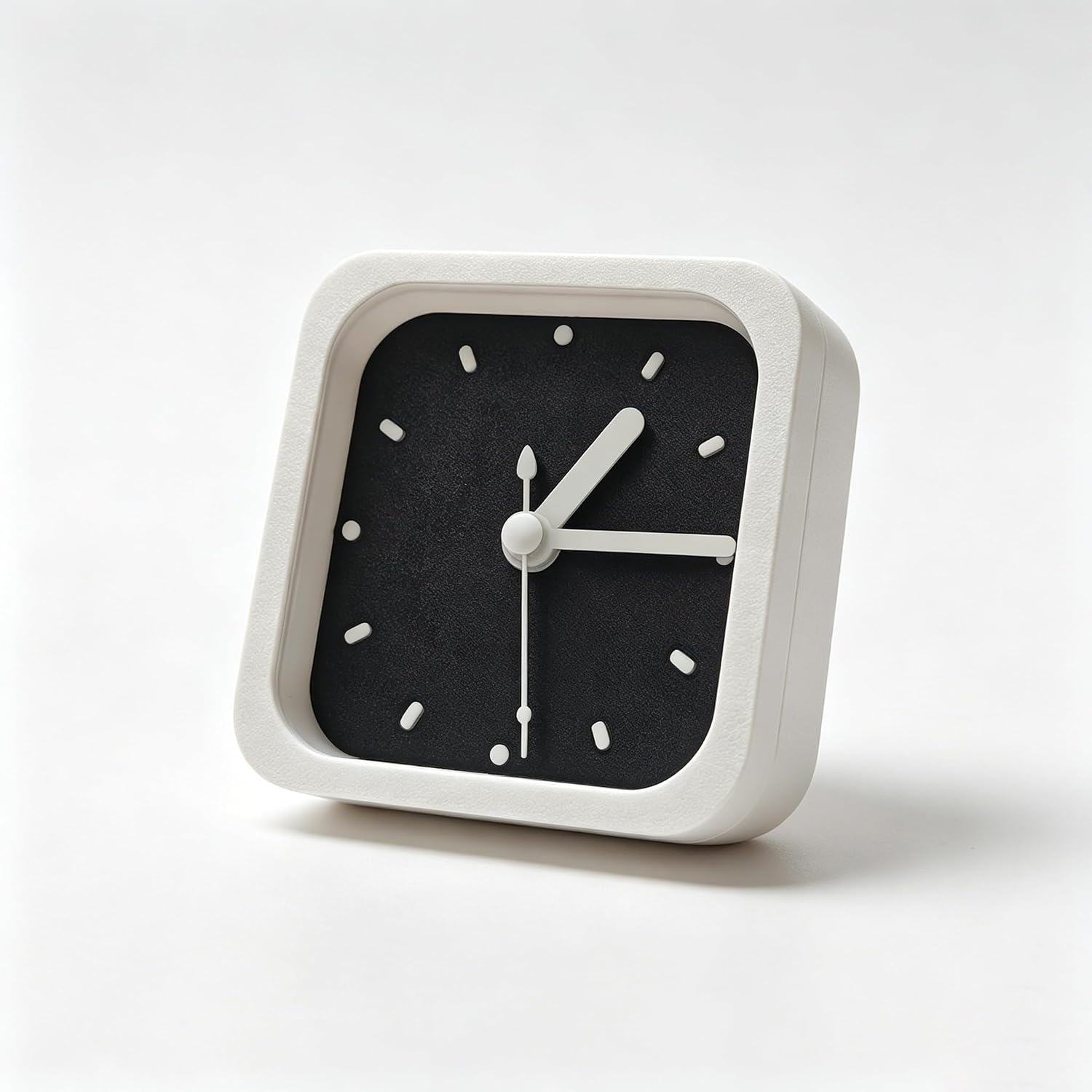 Mini 3 Inch Silent Analog Clock, Magnetic & Wall Mountable, Square Minimalist Design, Battery Operated, Black & White, for Bedroom, Kitchen, Office & Desk (White)