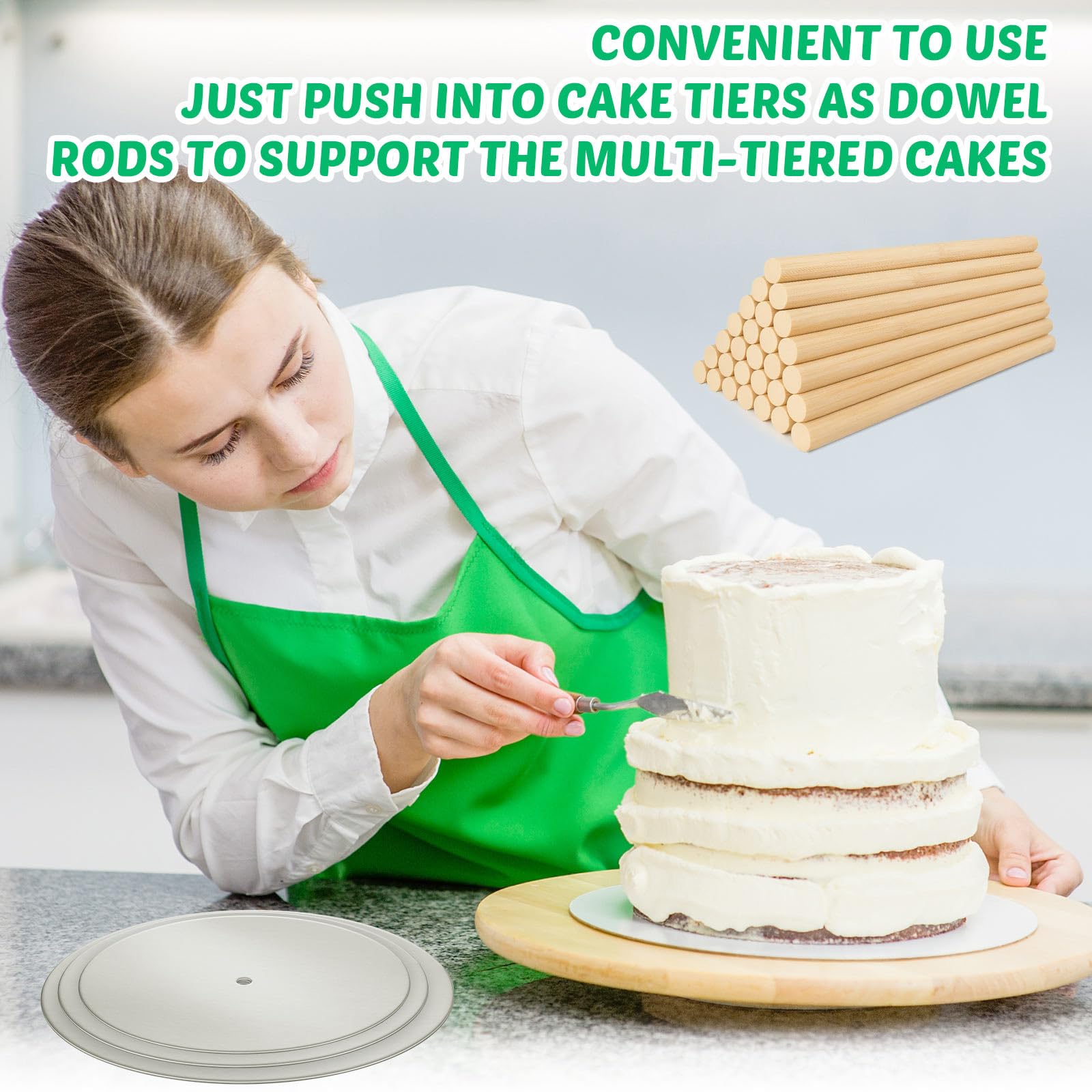 Lot de 98 plateaux à gâteau ronds robustes en papier parchemin et tiges en plastique pour gâteaux à étages pour mariage, fête d'anniversaire