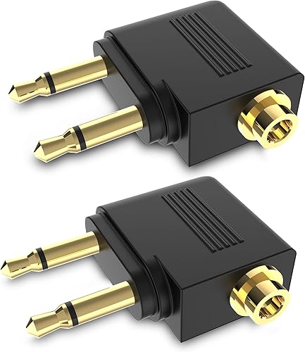 Adaptador doble de auriculares de avión macho a 0.138 in hembra chapado en oro (paquete de 2) disponible en Yaxa Peru