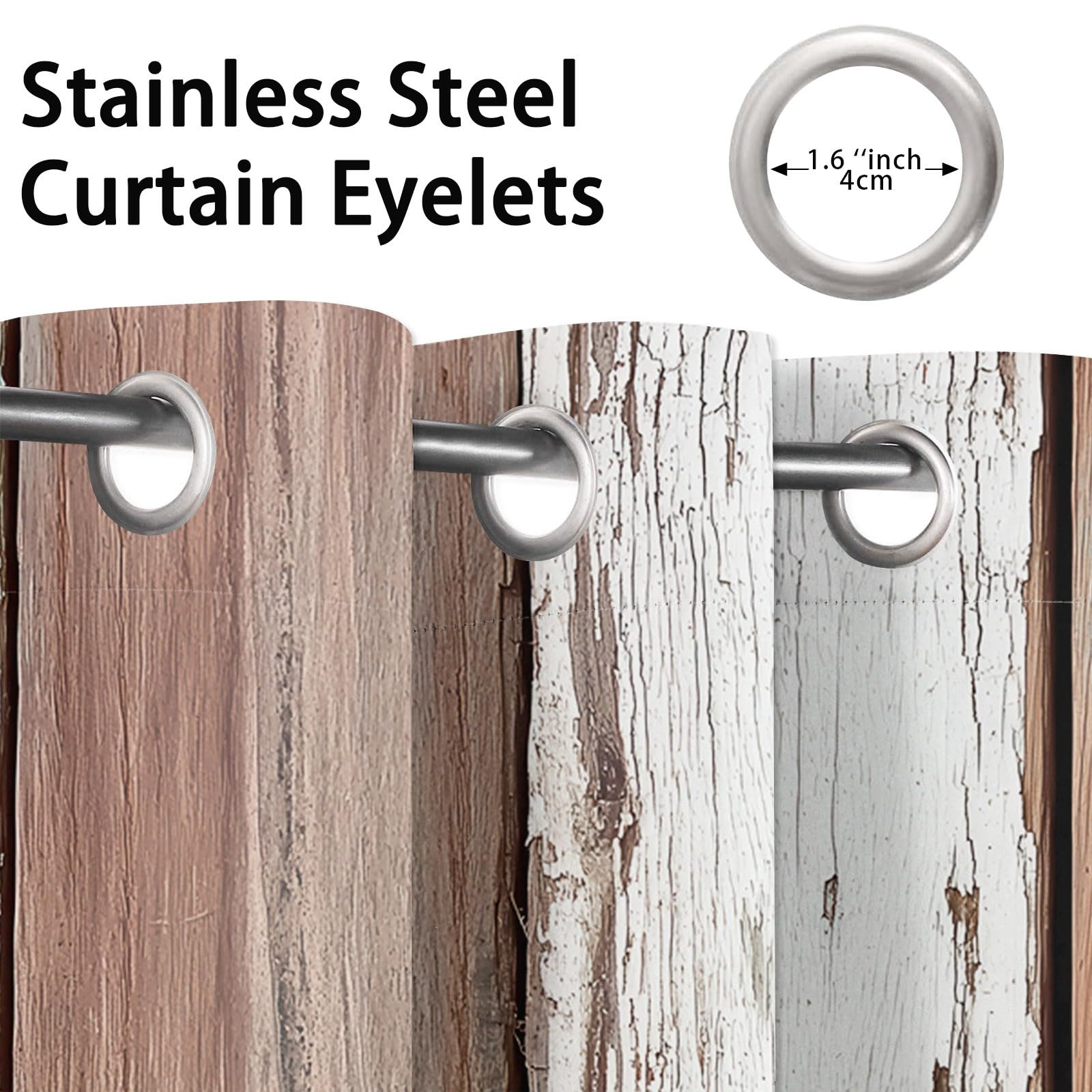 Style Industriel Rideau Occultant 70 x 240 cm avec Oeillets, Planches De Bois Qui S'Écaillent Grain du Bois Imprimer Isolation Thermique Insonorisée Brun Fenêtre Rideaux pour Salon, 2 Panneaux