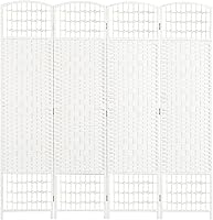 HOMCOM 4-Panel Folding Room Divider Privacy Screen, 5.6ft Wave Fiber Freestanding Partition White