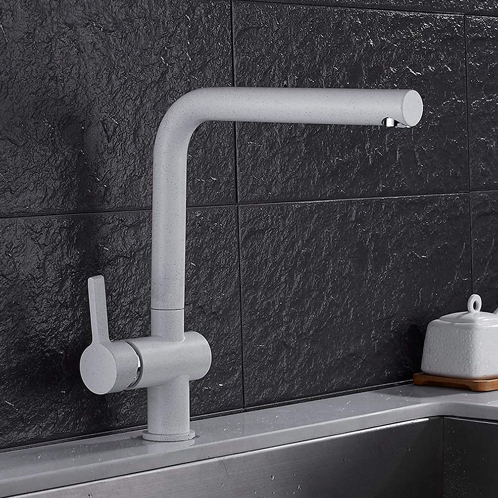 ZYCHSJXA Black/White Brass Kitchen Faucets Deck Mounted Mixer Seven Word Design Tap Single Handle Faucet,White with Dot