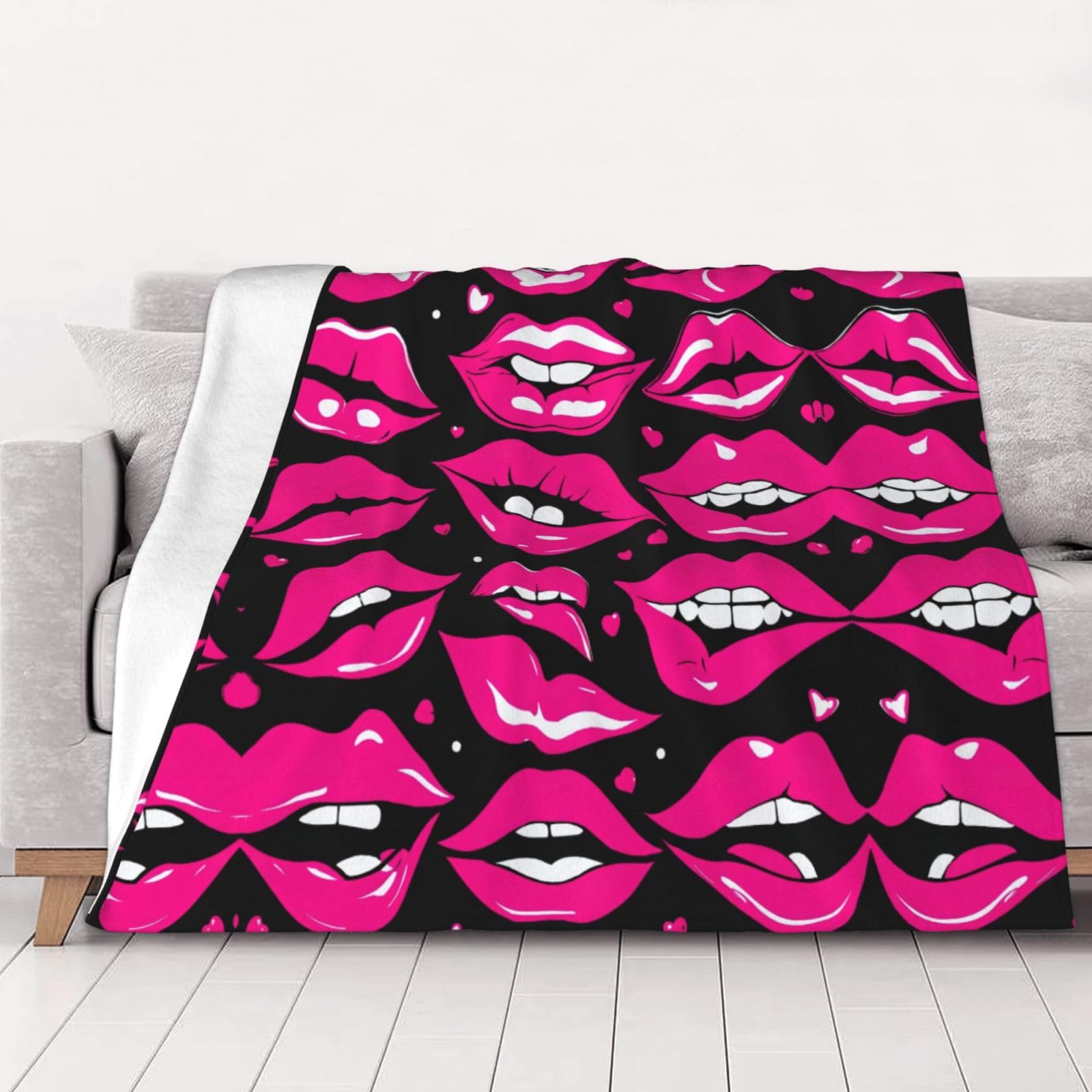 Couverture flanelle super douce imprimé lèvres pour canapé et lit tout confort