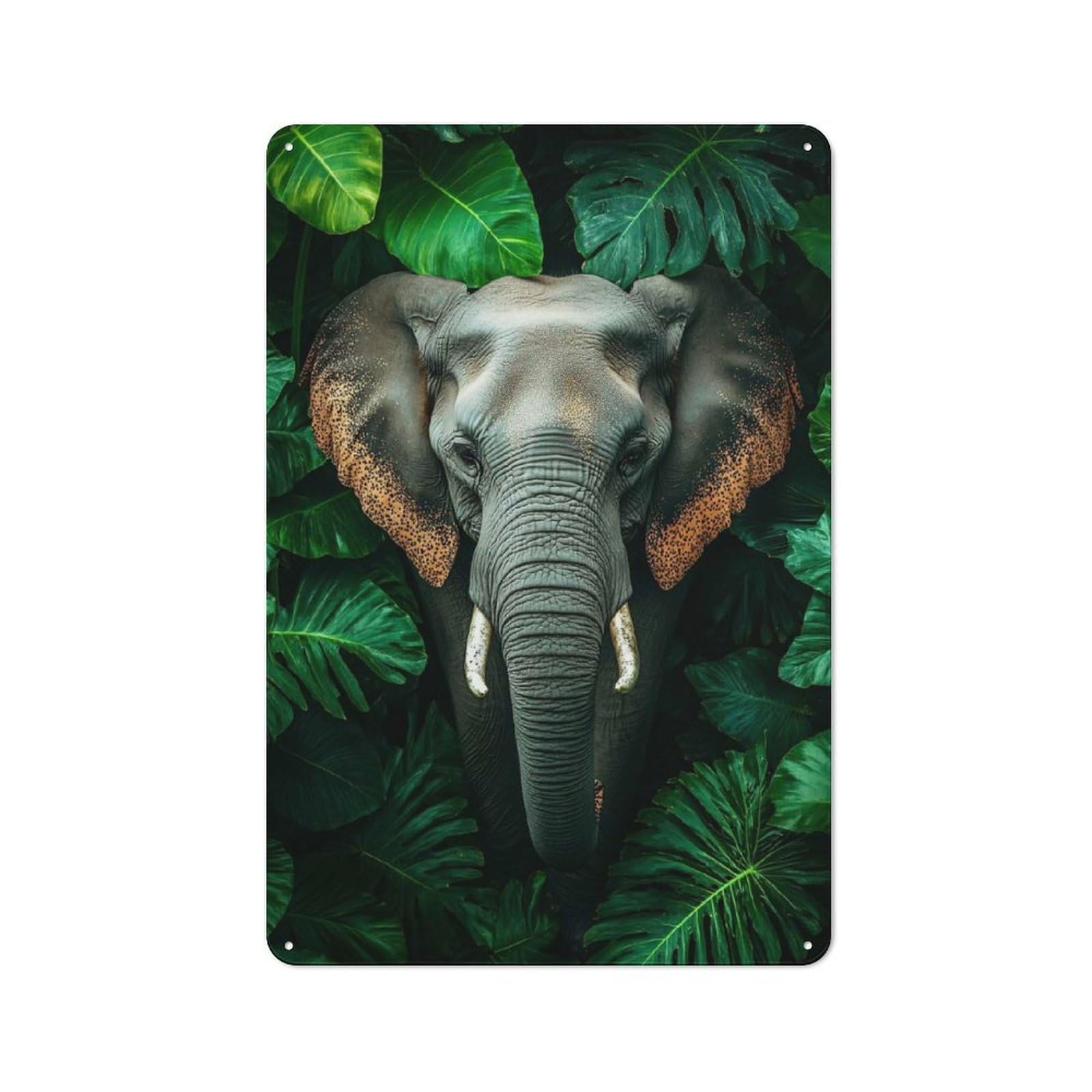 30x20cm Vintage Tin Sign with Elephant in Lush Green Jungle for Hobby Room Or Studio, for Winter Interiors And Metal Sign Collectors