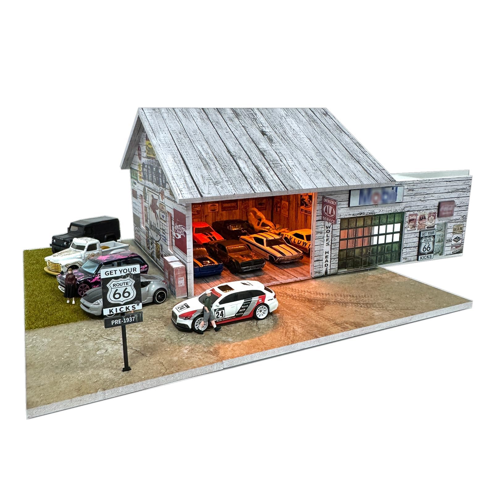 Model garażowy z oświetleniem LED 1:64 Diorama do modeli samochodów Diecast, witryna kompatybilna z Hot Wheels, Matchbox, Mini GT (magazyn)