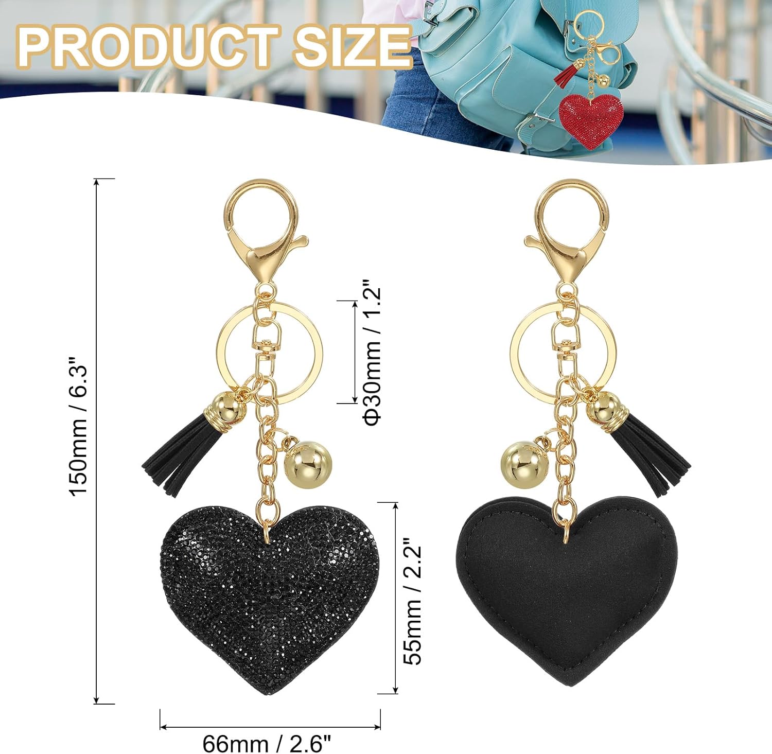 PATIKIL Rhinestone Keychain, Heart Shape Keychain Bling Keychain Accessories for Women - Image 2