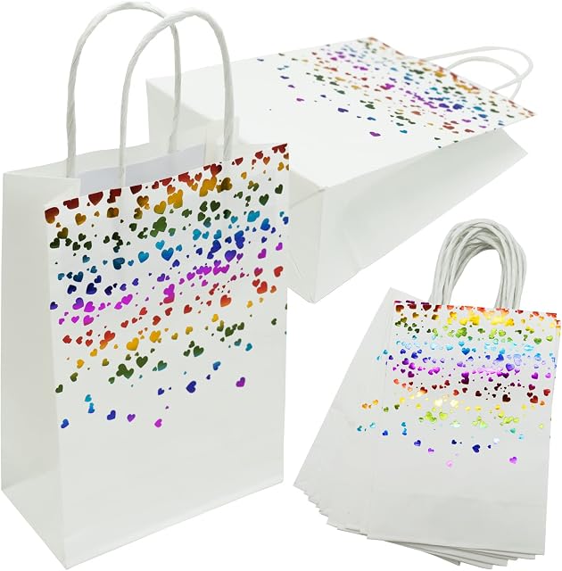 10 pcs Gift Bag Multipack, Bronzing Paper Party Bag for Weddings, Birthdays and Party, Gold Hen Party Bags, White