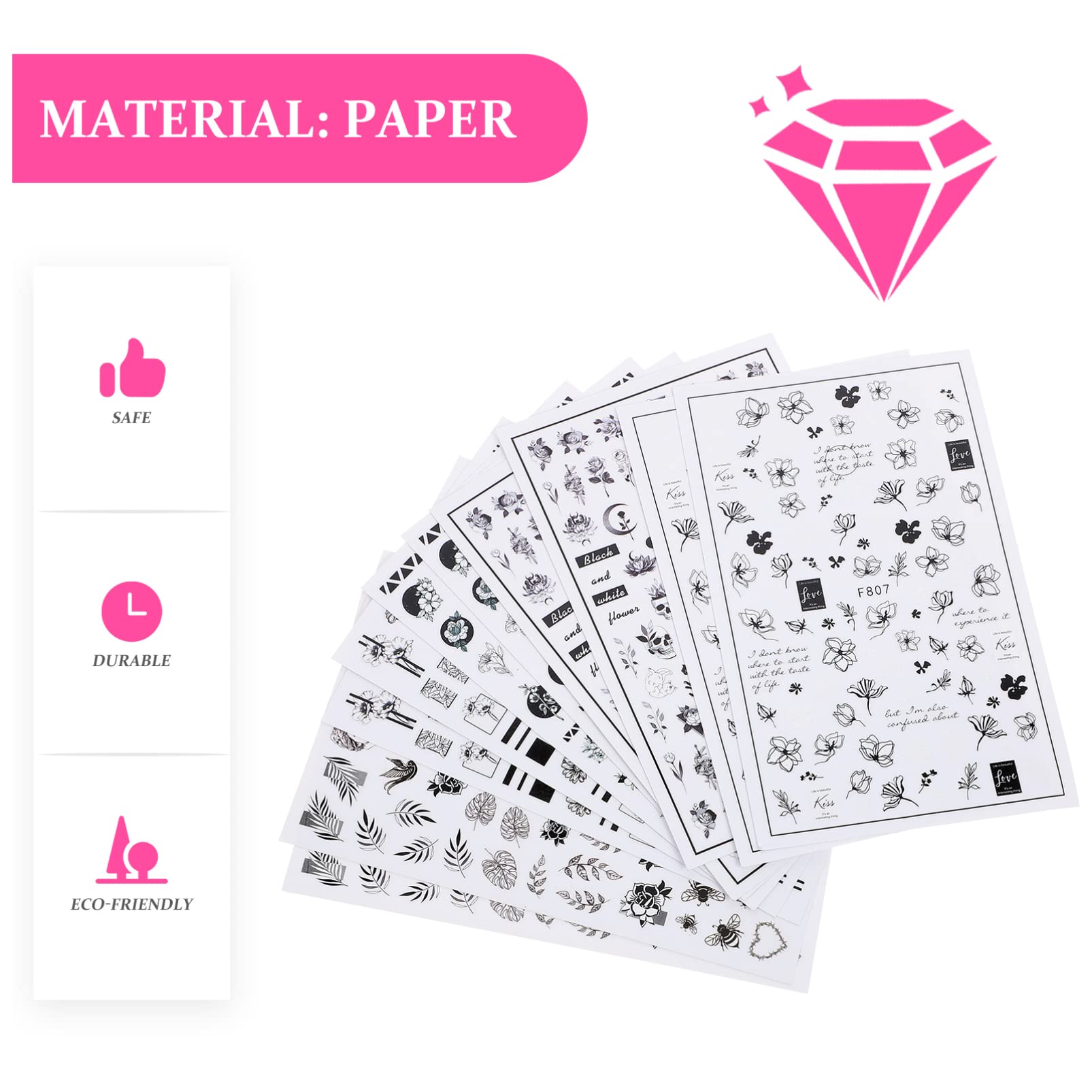 FRCOLOR 50fogli Adesivi Unghie e Stickers Per Nail Facile Applicazione Set Decorazioni Per Unghie e Ragazze