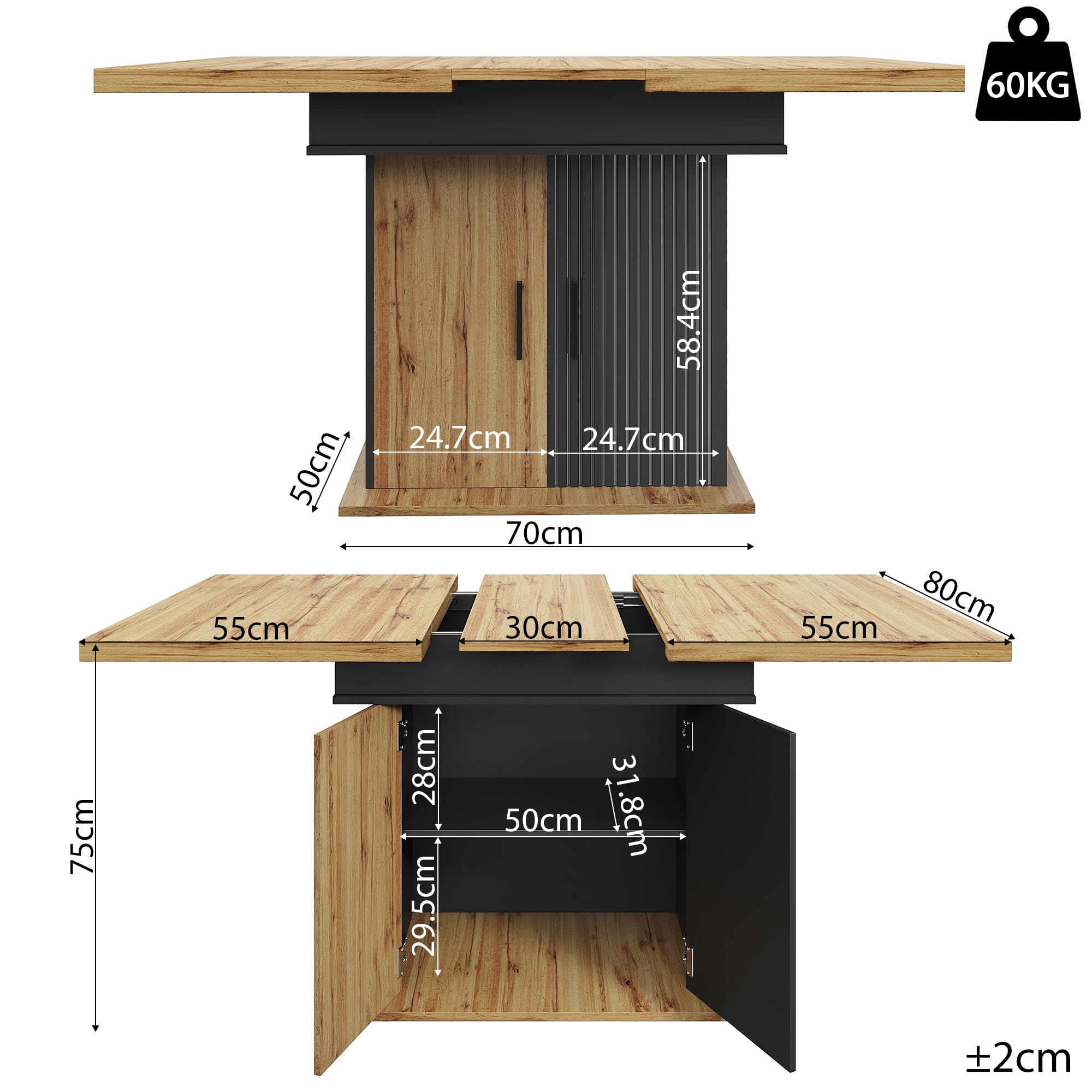 Mesa de comedor retroextensible de 110-140 cm de mesa plegable de cocina