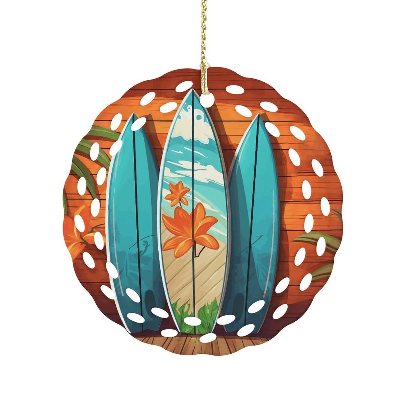 Surfboard on Wooden Christmas Ornament Holiday Hanging Decoration Xmas Tree Keepsake Personalized Xmas Tree Ornament Round Ceramic Ornaments for Keepsake Gifts Ideas Home Decor