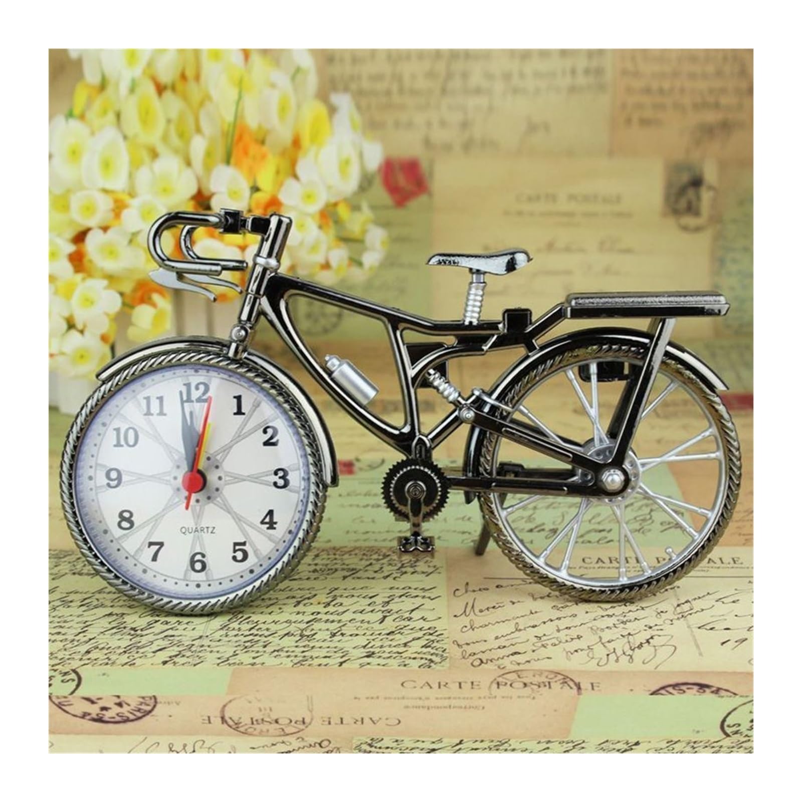 J9V4G6S3B5 Desk Clock Cool Luxury Creative Retro Novelty Bicycle Model Alarm Clock Desk Home Bedroom Decoration Stand analogue alarm clock