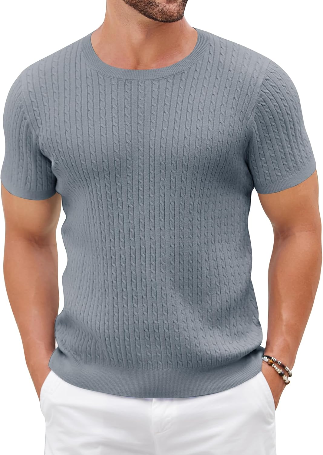 COOFANDY Men’s Knit T Shirt Short Sleeve Crewneck Casual Vintage T-Shirts Summer Twist Knitted Pullover Tee
