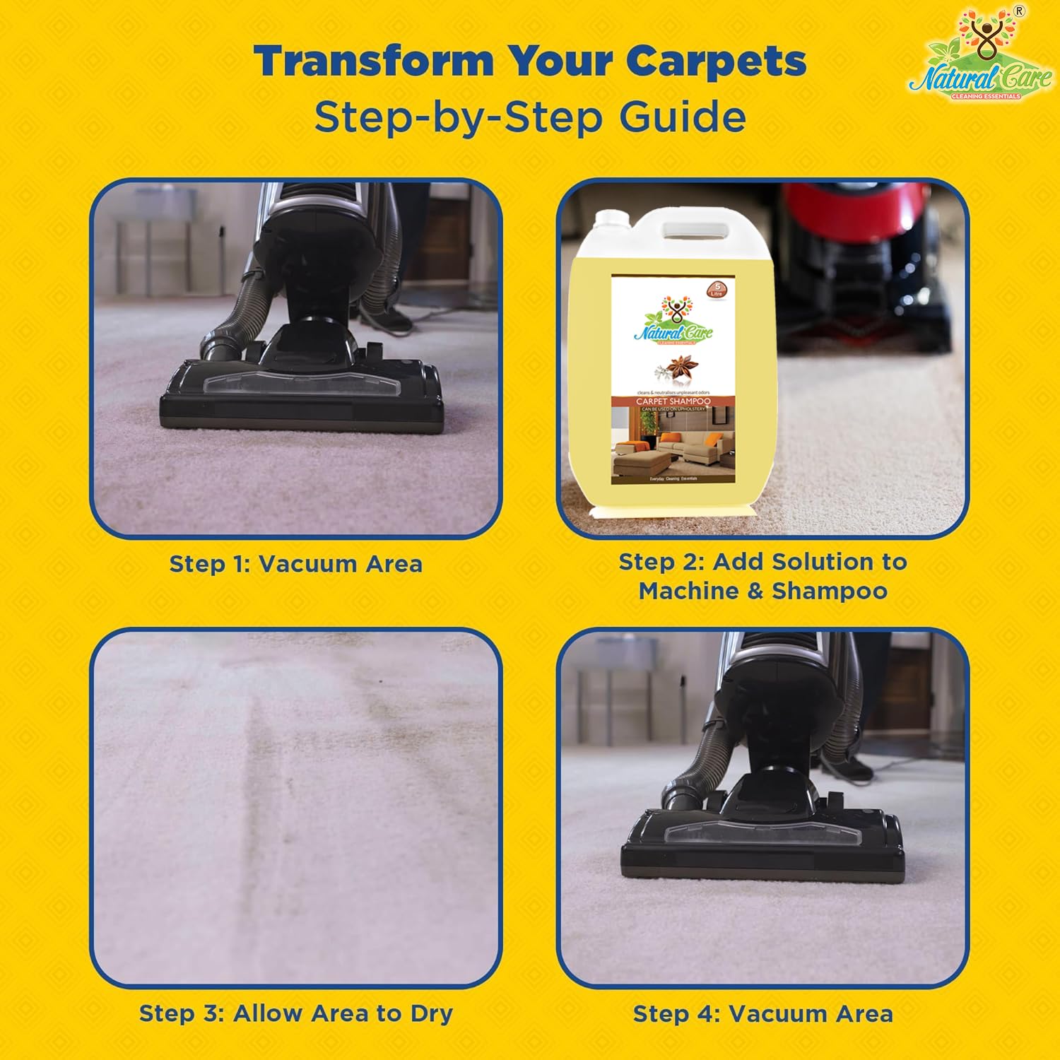 Natural Care Carpet and Upholstery Cleaner Shampoo Concentrate| Sofa Fabric Couch Cleaning Liquid for Remove Dirt, Spots & Stains from Carpet Rug, Leather Sofa & Car Upholstery. 5 Litre - Image 8 thumbnail