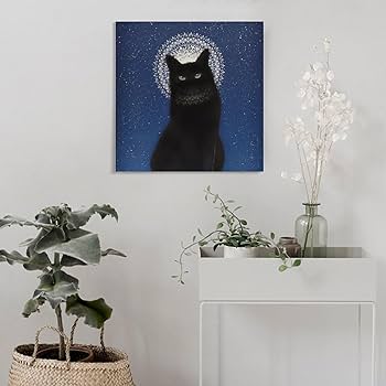 絵画。原画☆キャンバスF6【猫ちゃんはソファーに座って美しい星空を楽しんでいる】 絵画。原画☆キャンバスF6【黒猫は白猫とデートして美味しい