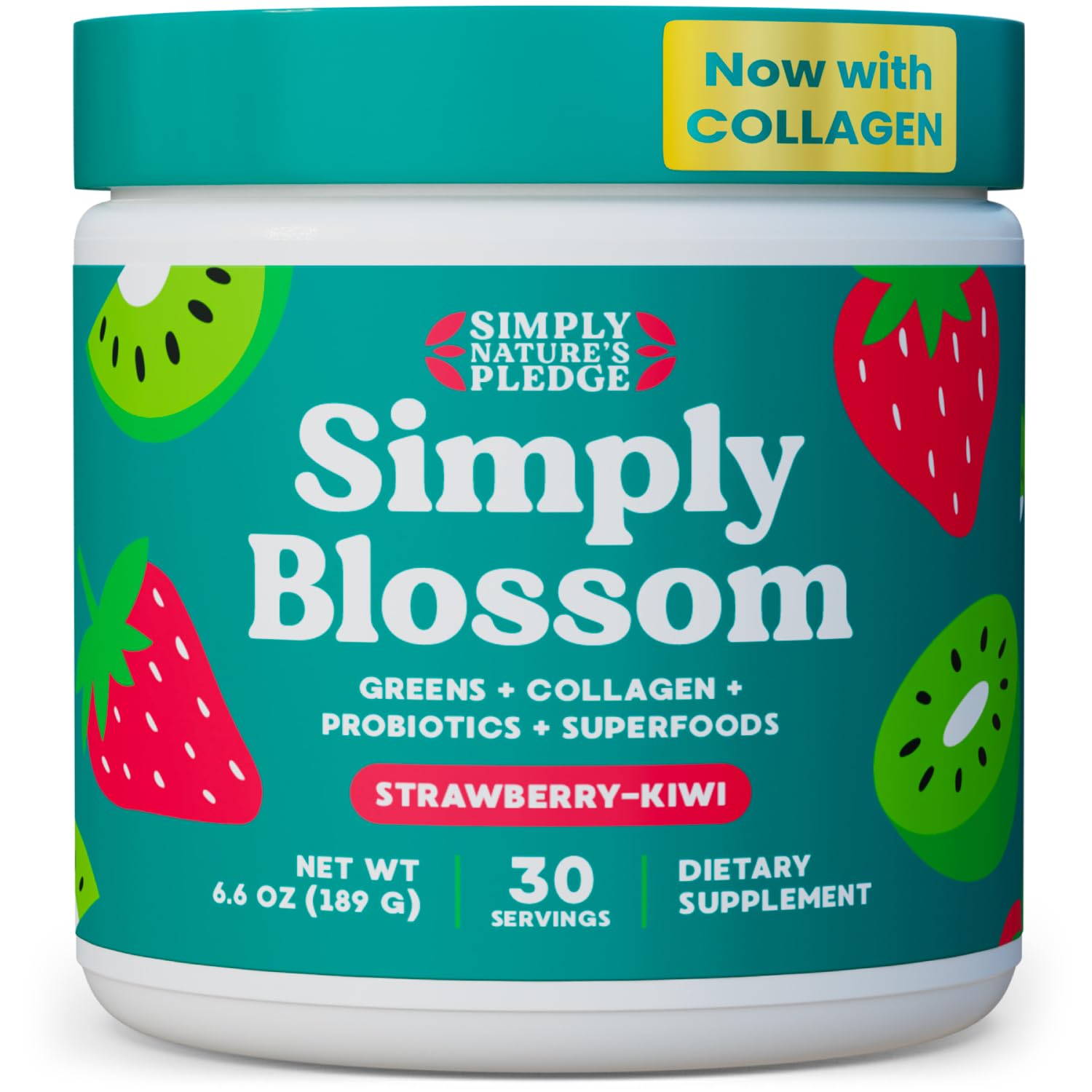 Simply Blossom Nutrition Daily Greens & Superfood Powder + Collagen + Probiotics for Women's Digestive Health & Bloating Relief. Help Your Health Bloom - 30 Day Supply - Strawberry Kiwi Strawberry Kiwi 30 Servings (Pack of 1)