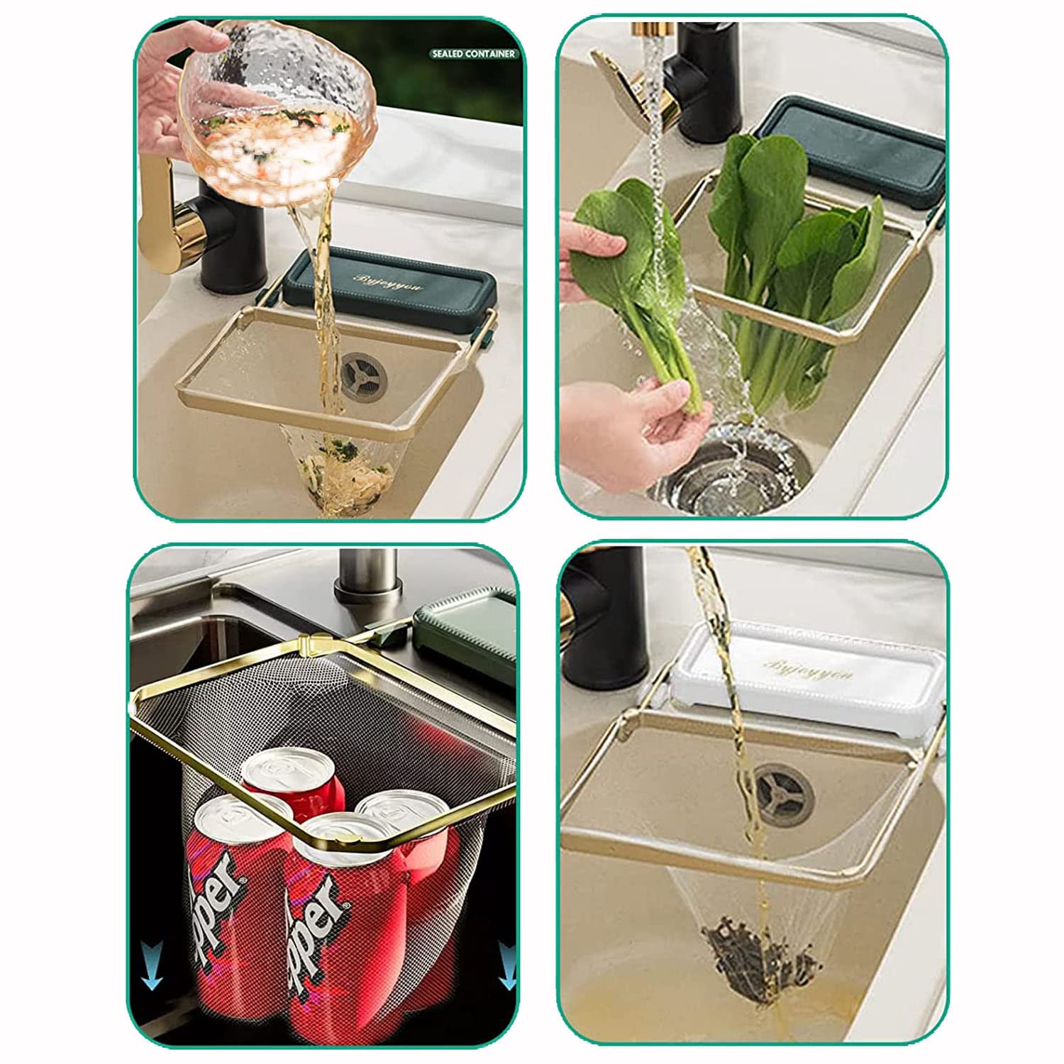 Support Filtre Résidus Cuisine UGIF Avec 200 Sacs Jetables - Attrape-Déchets Évier Pliable Et Élégant