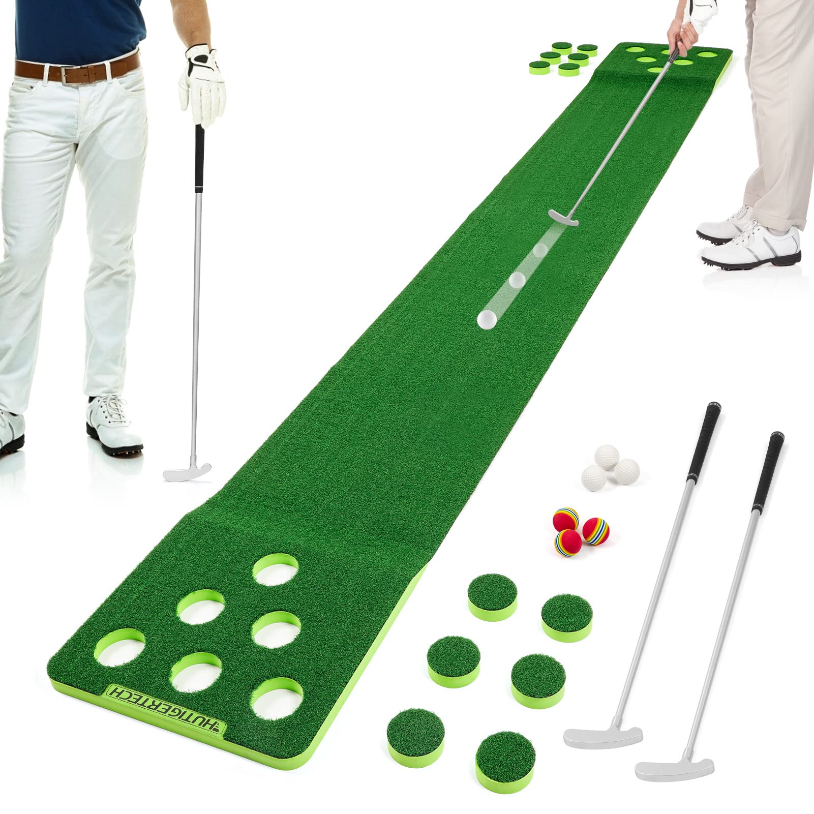 Golf Putting Game Set, Golf Putting Green Mat with 2 Putters, 6 Golf Balls and 1 Portable Bag, Golf Pong Game for Indoor Outdoor Backyard Party Home Office Use