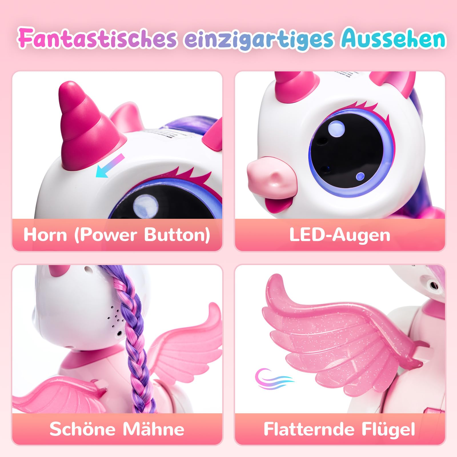 SGILE Roboter Kinder, Einhorn Geschenke für Mädchen, Ferngesteuertes Einhorn Spielzeug mit LED-Augen und Musik, Programmierbarer RC Roboter mit Gestensteuerung für Kinder Geburtstag 3 4 5 6 7 8 Jahre