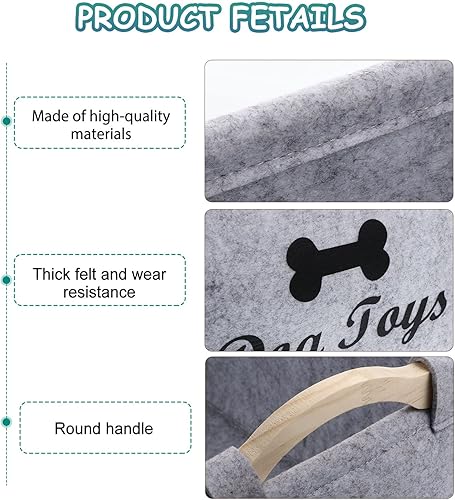 Miniatura 5 de Totority Caja de juguetes para perros y mascotas cesta organizadora de almacenamiento para juguetes para mascotas cesta de fieltro multiusos para