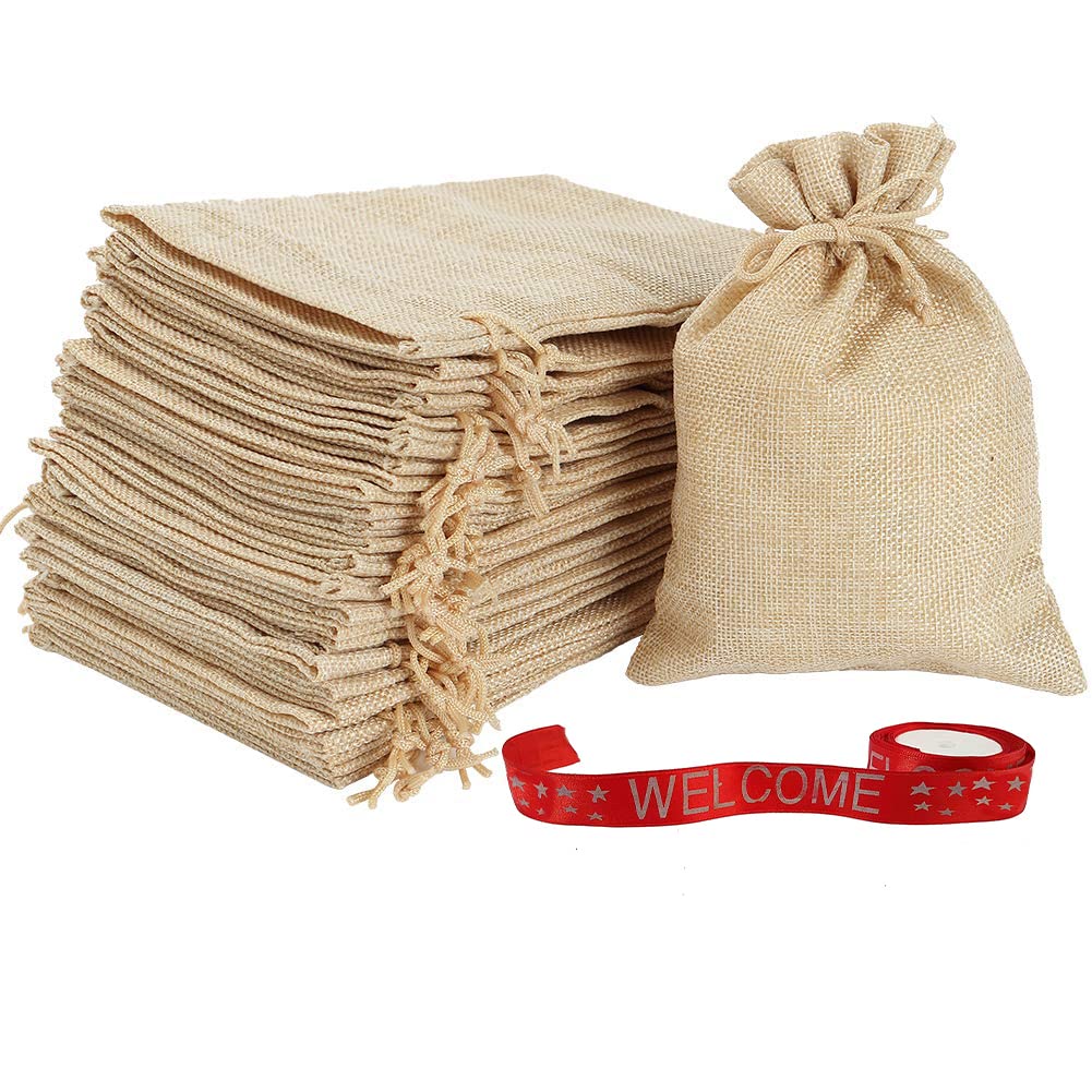 Set of 10 Jute Potli Bags (11.5 x 17 cm) with Welcome Ribbon: Perfect for Wedding Favors, Party Supplies, Gift Bags, and More! (B09ZPX9S1C) Amazon Price History, Amazon Price Tracker