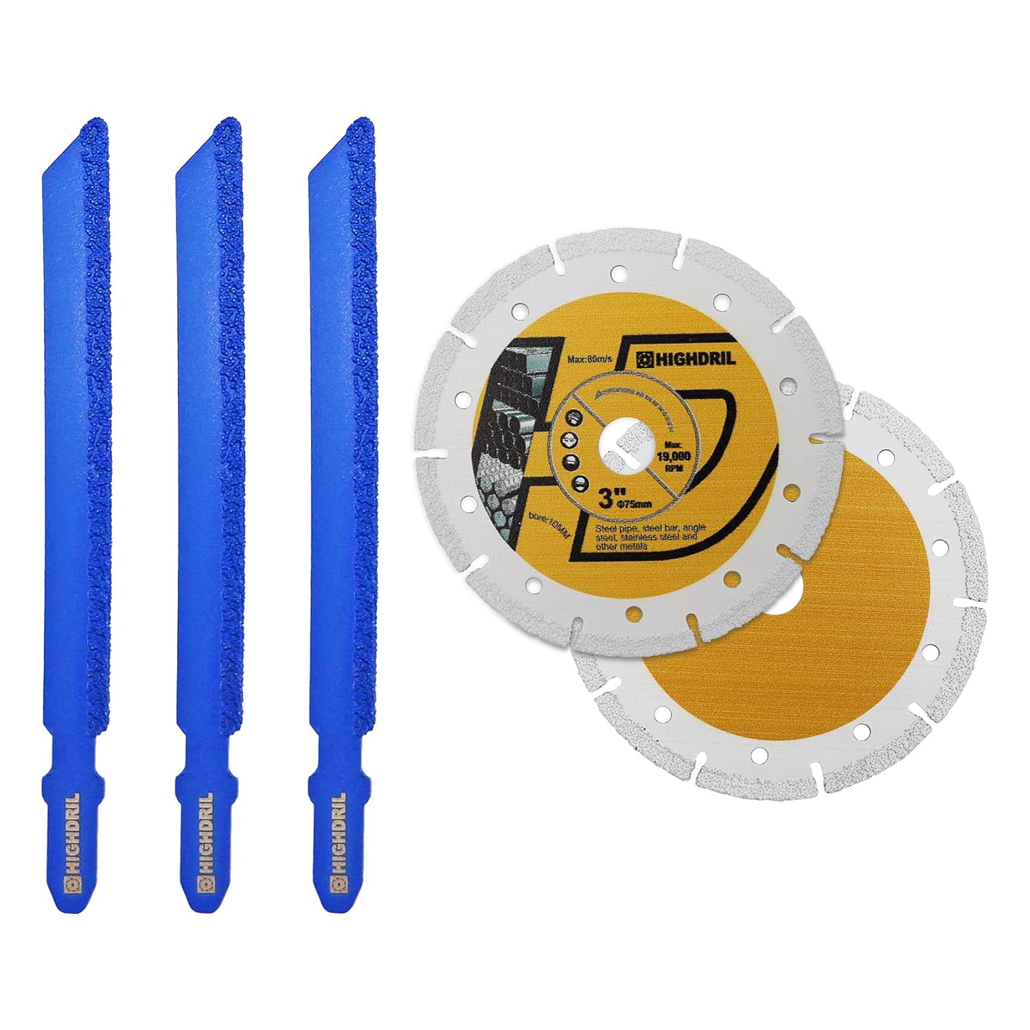 HIGHDRIL 4" Diamond Jig Saw Blade - 3PCS Diameter 4 inch/100mm for Straight or Curved Cut Granite Marble Ceramic Tile Brick Plastic with T Shank Grit 46