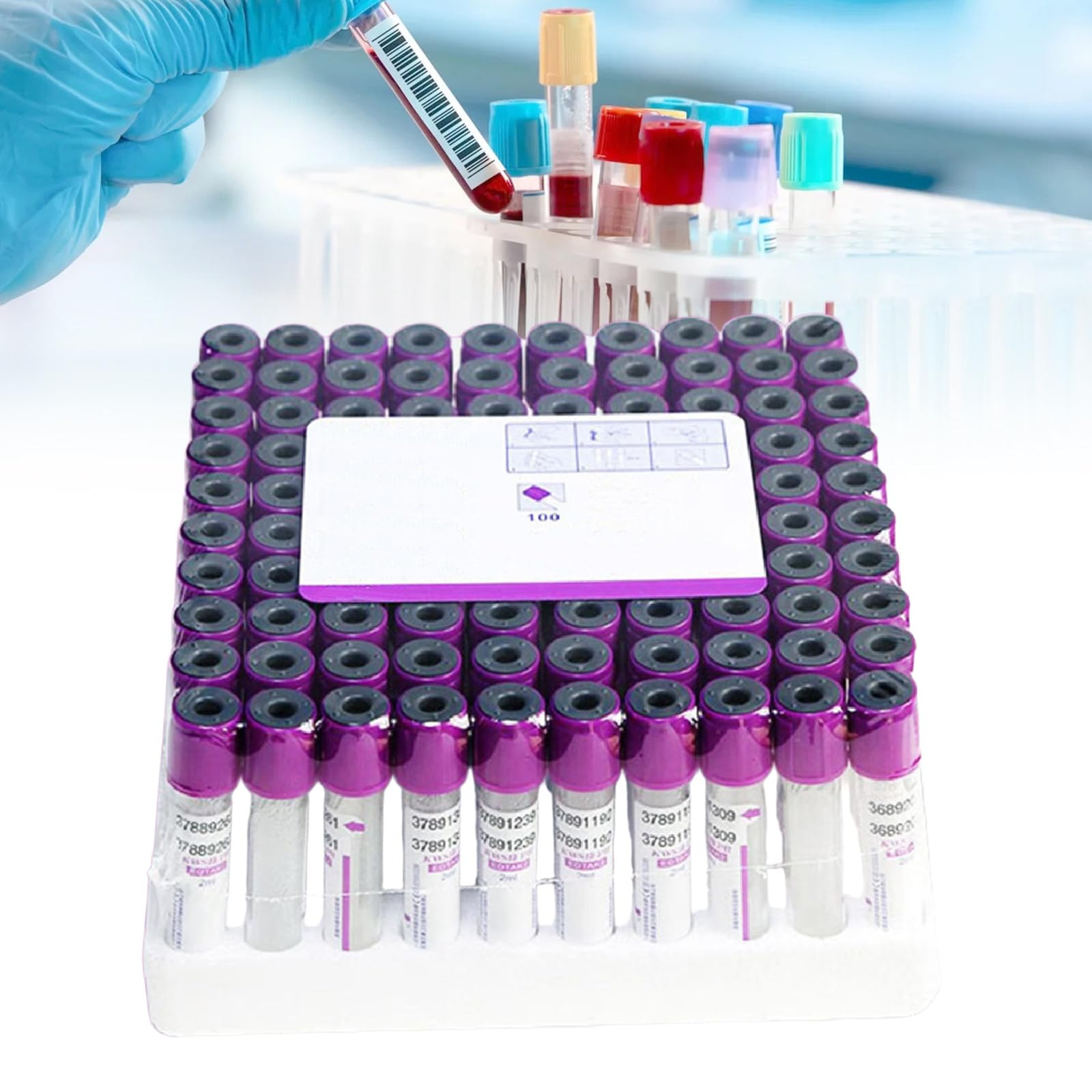 Tubos de extracción de Sangre al vacío para centrífuga - 10 ml con tapón Morado para Uso en Laboratorio.