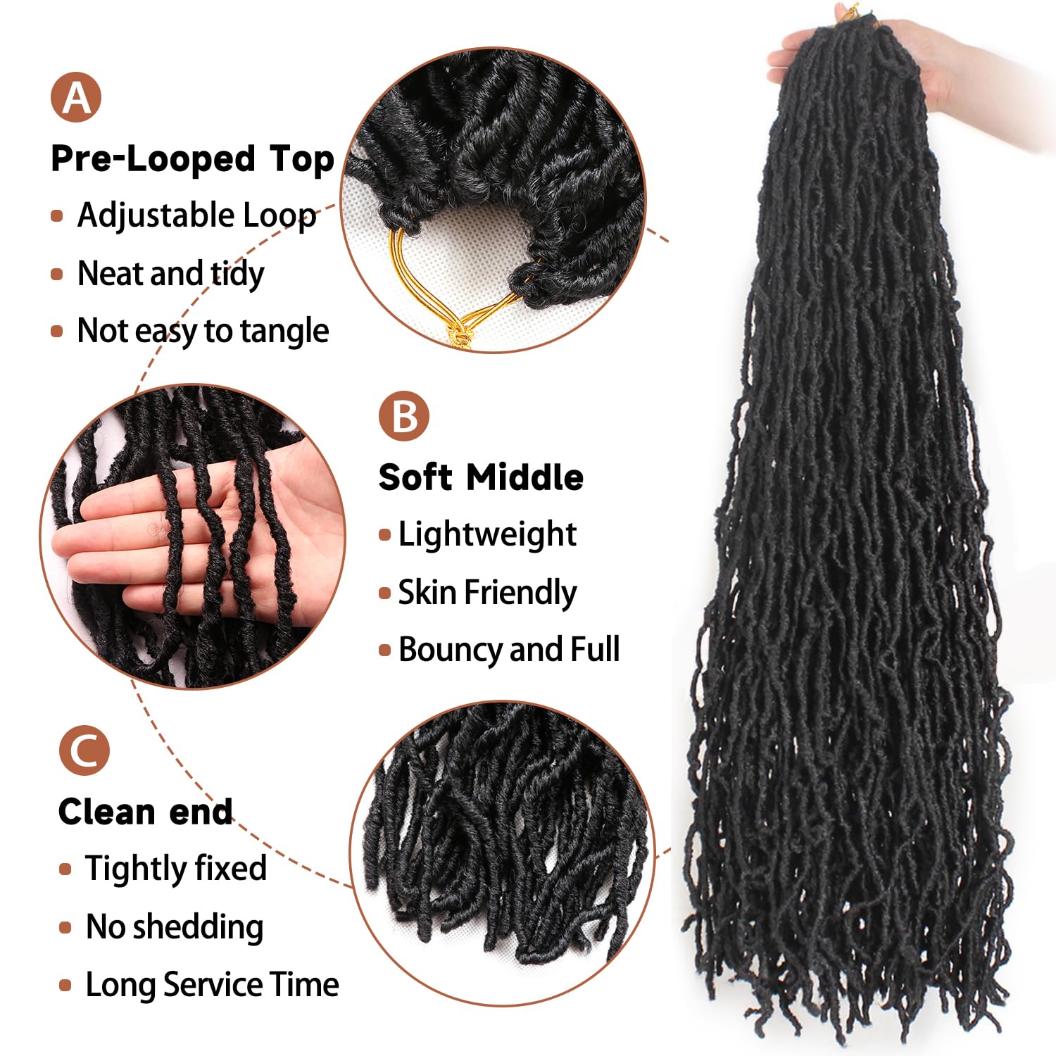 8 Packs Faux Locs Crochet Hair Extensions for Black Women Soft Locs Crochet Braids Hair Extensions (#1B, 36Inch (Pack of 8)) - Image 4