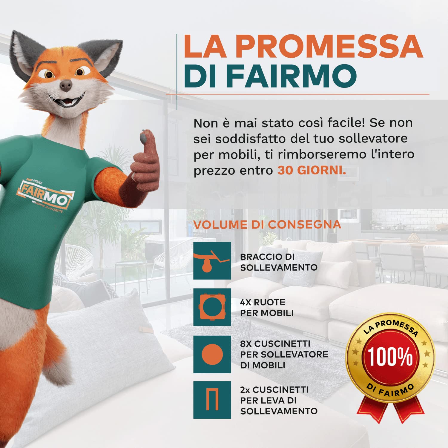 L'innovativo sollevatore mobili di FAIRMO (Con freni) - 4 ruote per mobili e 1 sollevatore mobili (incl. cuscinetti antiscivolo) - Ruote rivestite in TPE - Set con ruote per spostare mobili