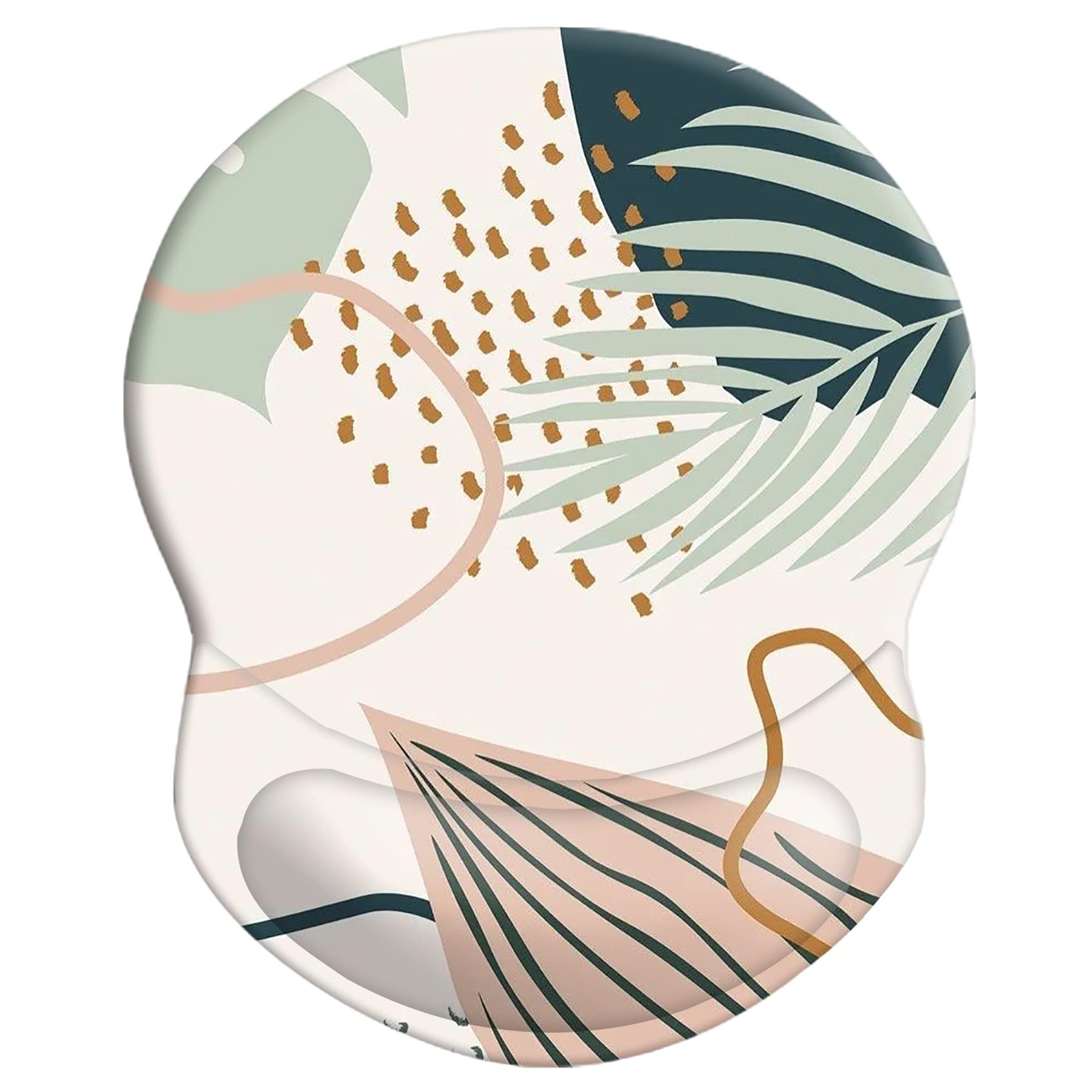 Mouse Pad with Support, Pain Relief Ergonomic Mouse Pad, Comfortable Durable Computer Mouse Pad Wrist Rest with Non-Slip PU Base for Home Office Working Studying (Modern Abstract Leaves)