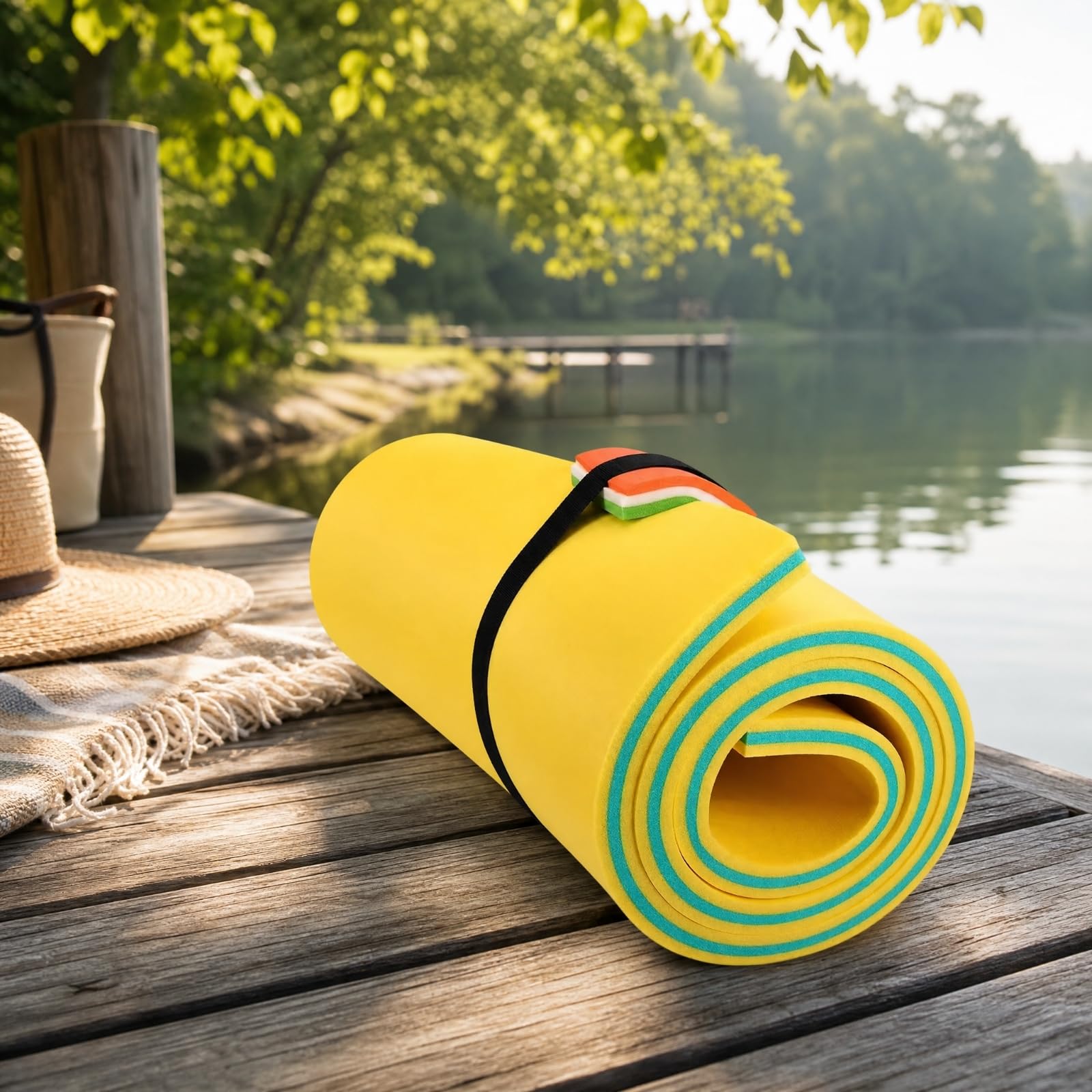 Materassino in Schiuma | Non Gonfiabile, Tappeto Gggiante in Schiuma, Durevole, Attrezzatura, per Piscina, Spiaggia, Famiglie, Giallo-, 180x55x2.2cm
