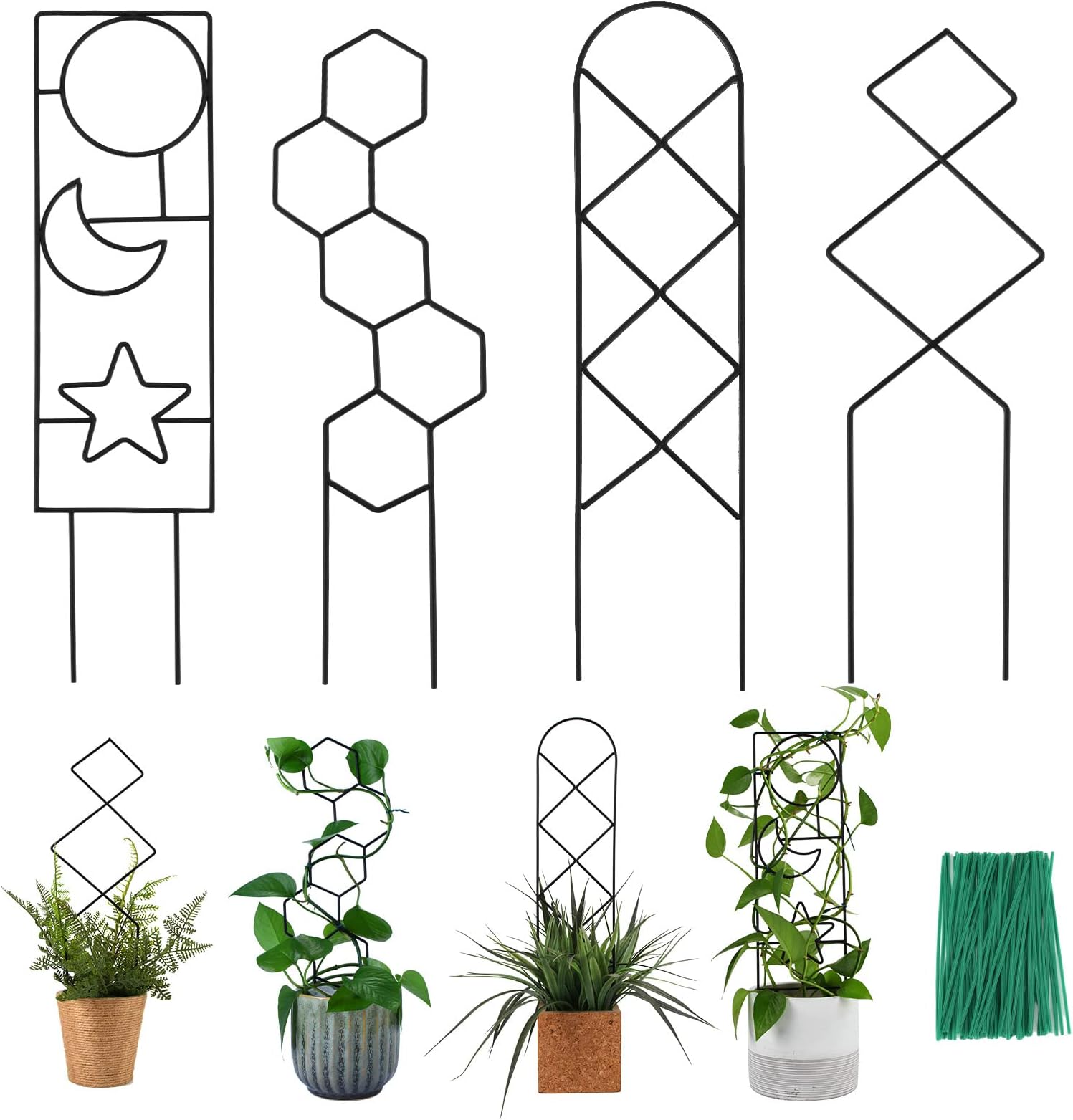 3pcs Gold Trellis Indoor for Potted Plants,Metal Small Trellises for Climbing