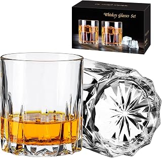 Ocean Ice Whiskey Glasses Set of 2 - 11oz Old Fashioned Bourbon Rocks Glasses, Lead-Free Crystal, Dishwasher Safe for Scotch, Cocktails