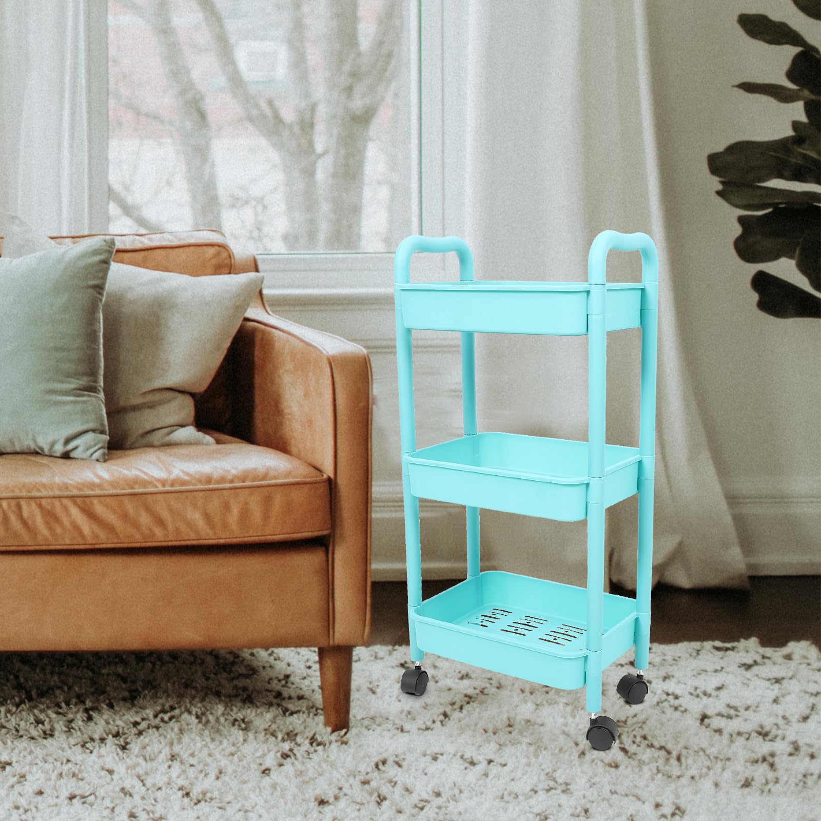Carrito de Almacenamiento de 3 Capas de Plástico Ruedas, Organizador Multifuncional para Cocina y Trabajo Doméstico, Fácil de Guardar y Transportar
