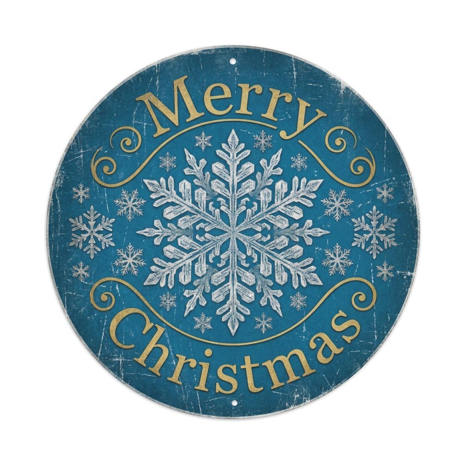 Merry Christmas Snowflake Ice Blue Metal Tin Sign