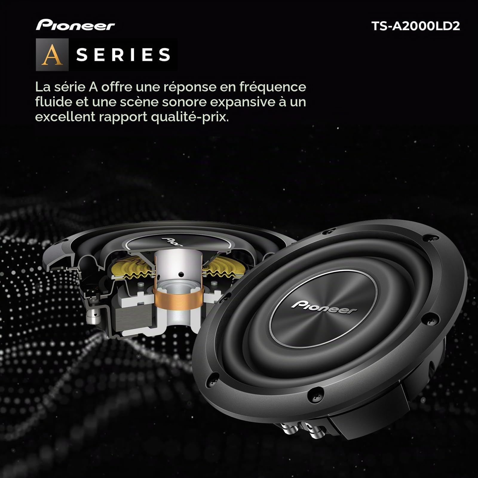 Pioneer TS-A2000LD2 Subwoofer Plat Passif 20 cm, 250W RMS, 700W Max, 2X 2 ohms, Ø 227 x 80 mm pour Enceintes fermées | Design peu profond, basses profondes dans les espaces restreints