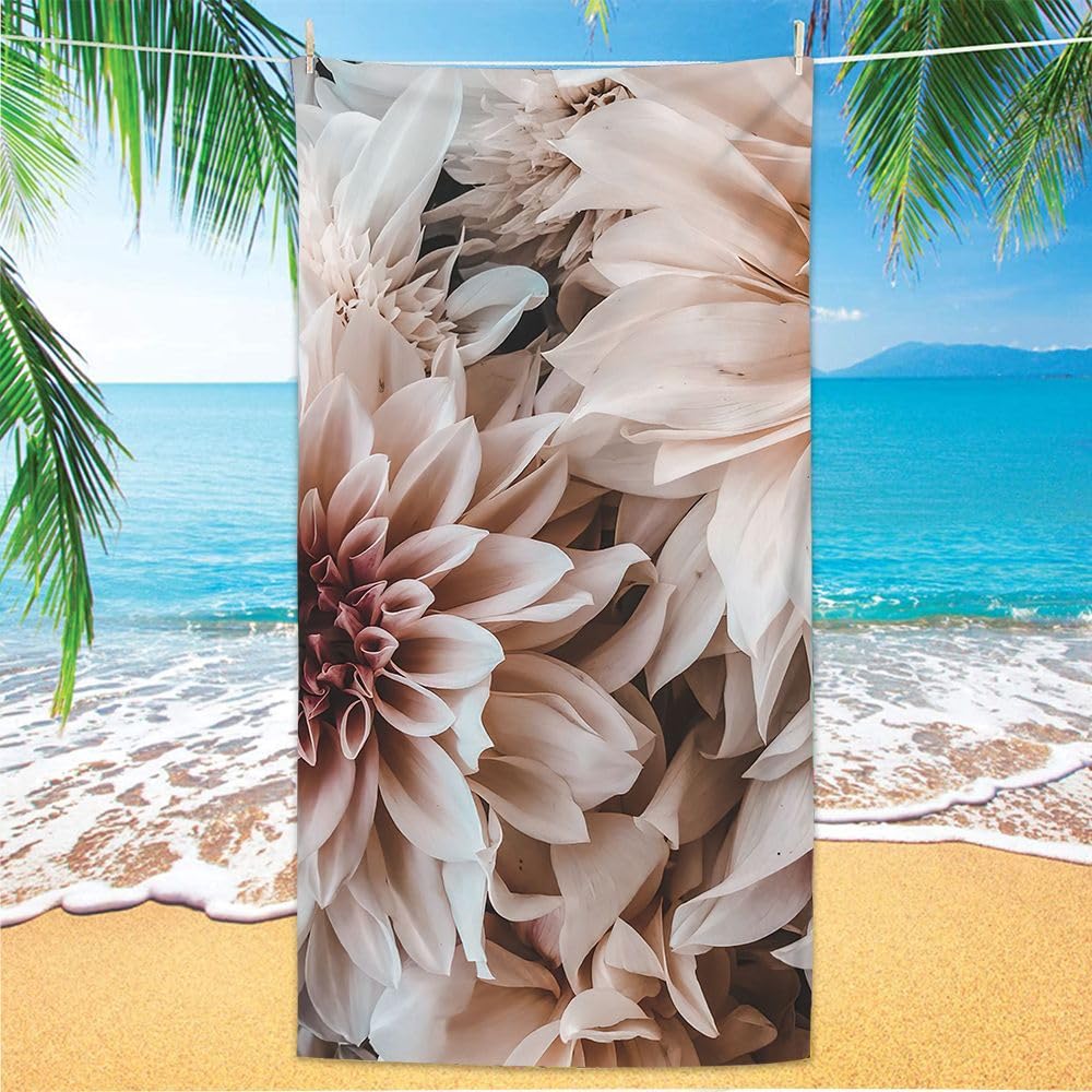 Grande telo mare beige con fiori astratti per adulti e bambini, asciugamano in microfibra per viaggi, nuoto, sport, palestra, 80 x 160 cm