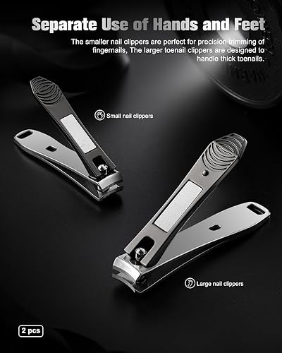 Vista 11 de FERYES Juego de 2 cortaúñas afiladas para hombres, mujeres y adultos, de acero inoxidable para uñas gruesas Champán